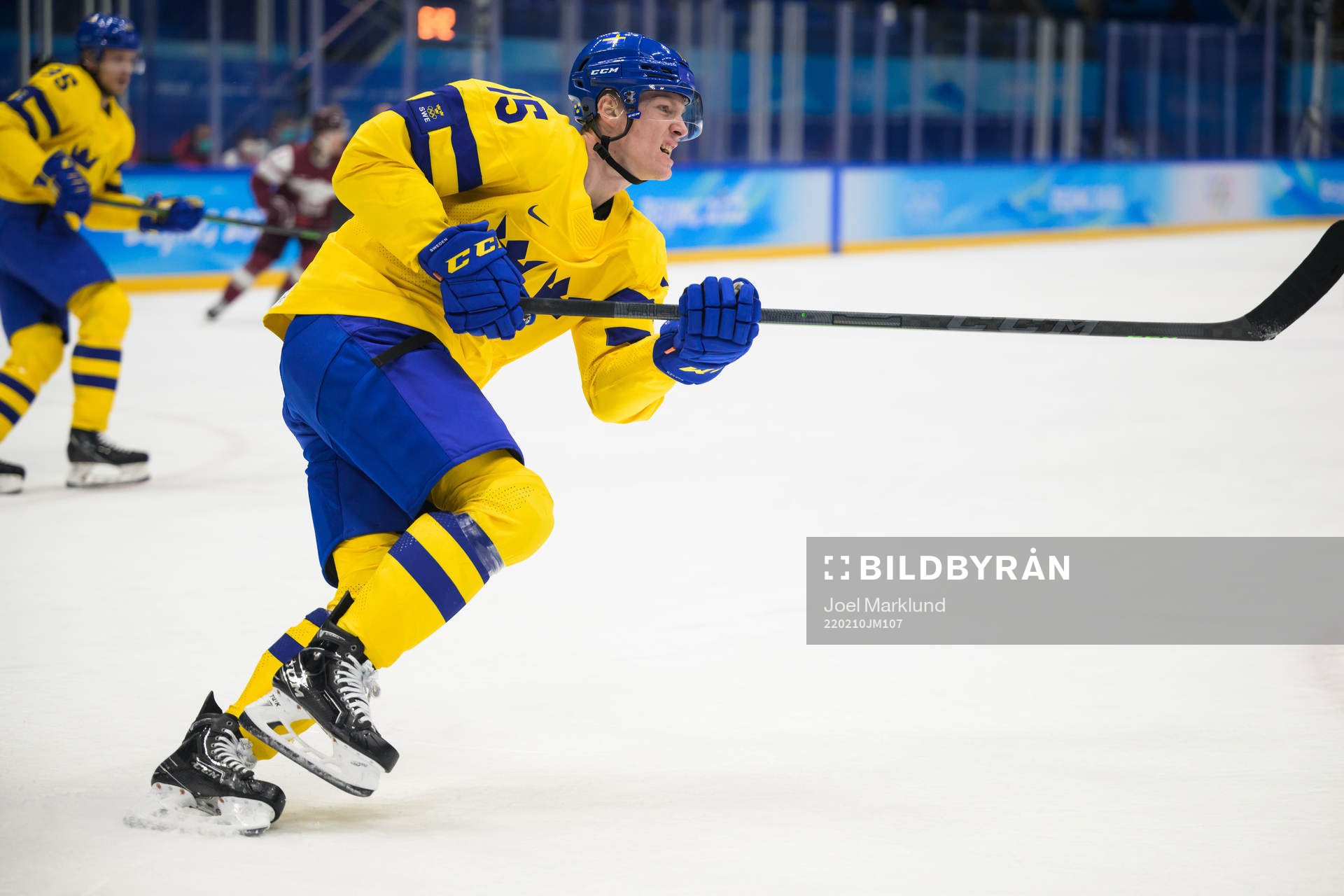 Gustav Rydahl of Sweden in an ice hockey preliminary round