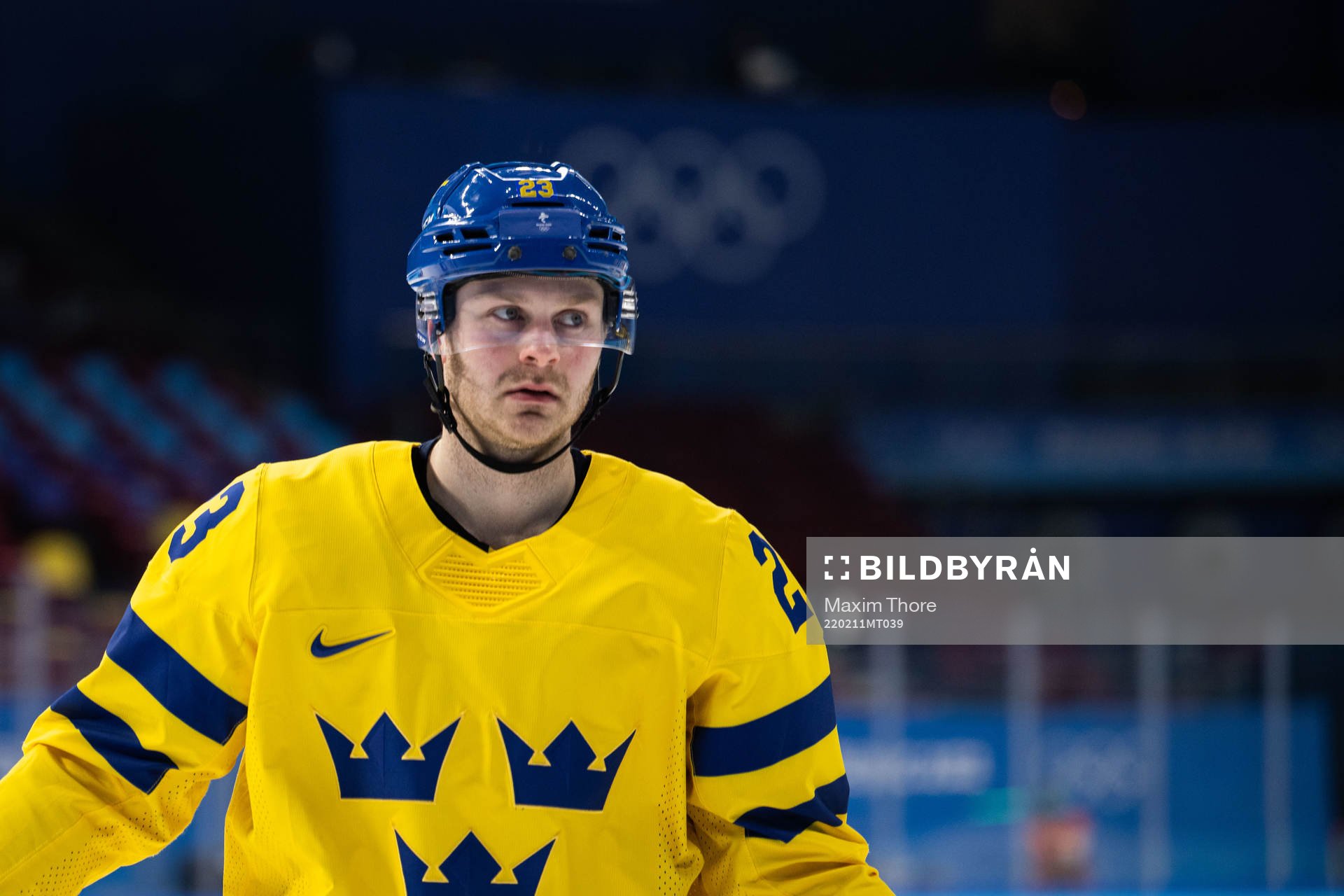Lucas Wallmark of Sweden in an ice hockey preliminary round