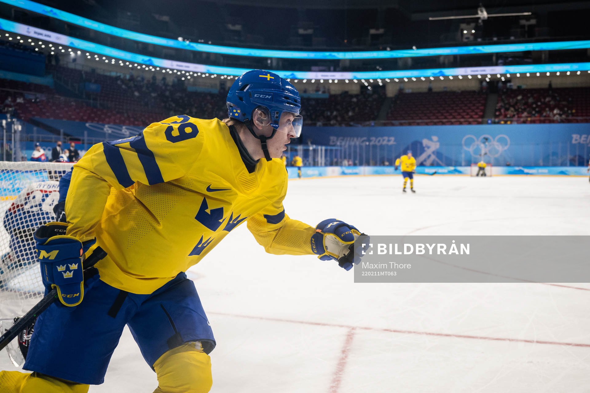 Pontus Holmberg  of Sweden in an ice hockey preliminary