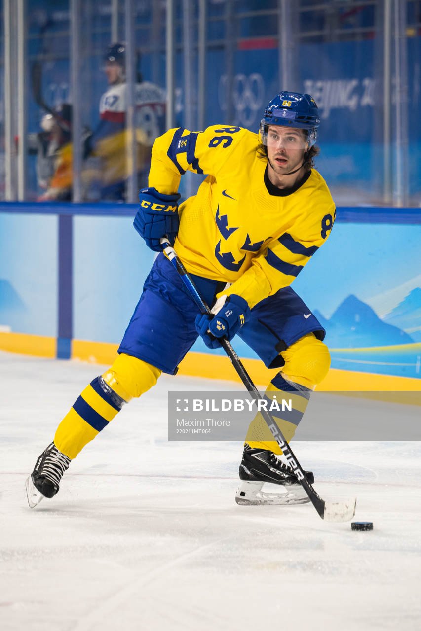 Mathias Bromé of Sweden in an ice hockey preliminary round