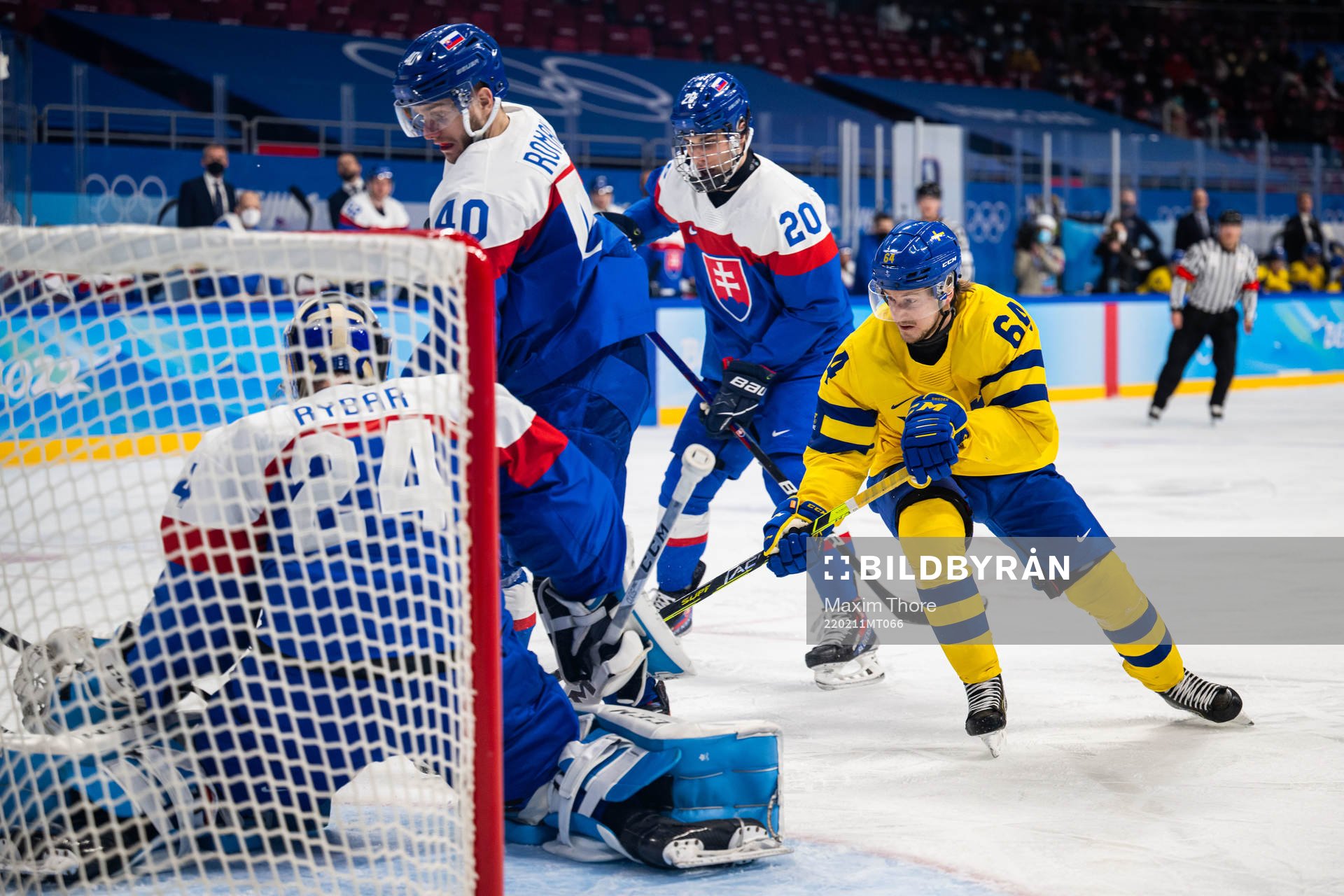 Jonathan Pudas of Sweden in an ice hockey preliminary round