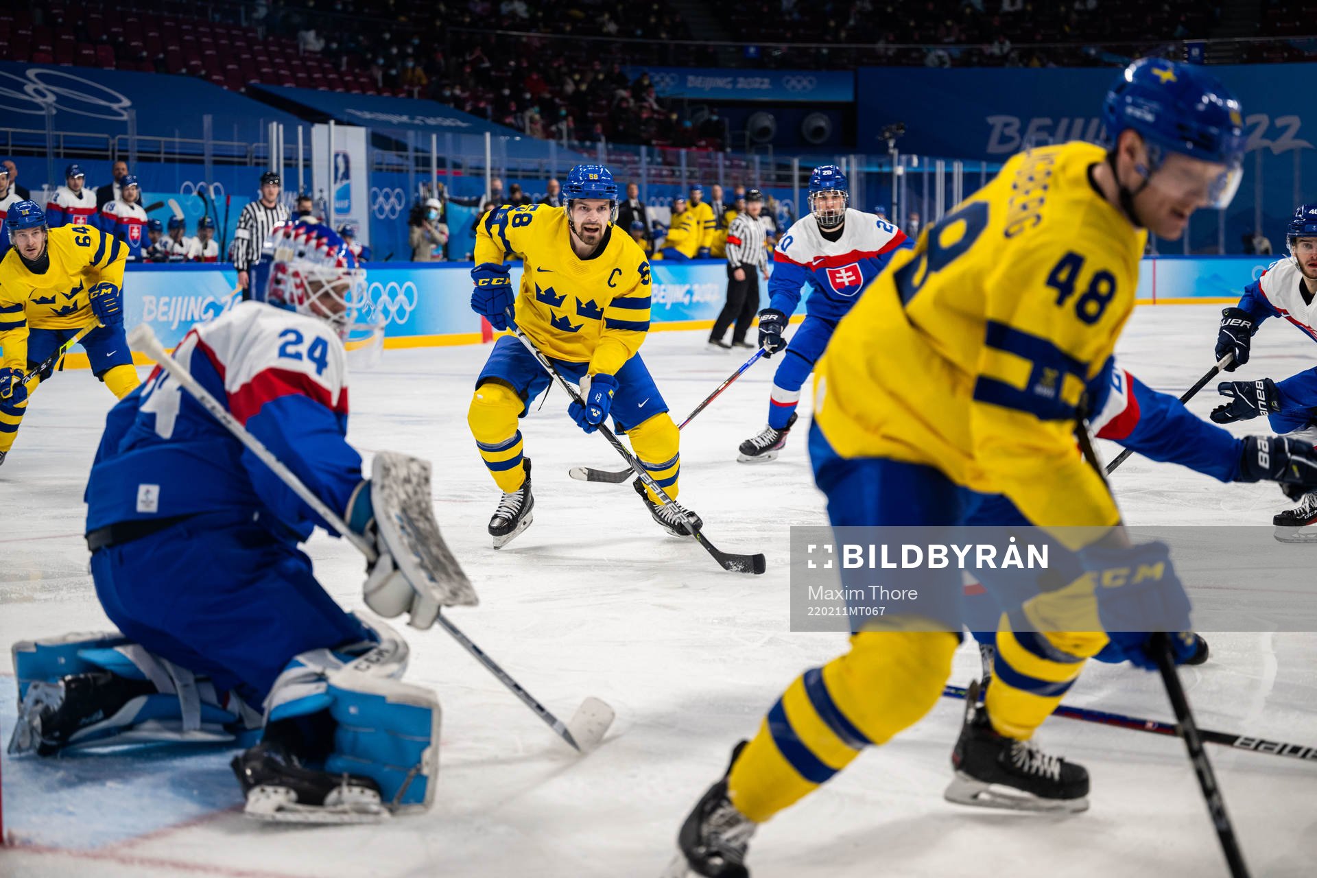 Dennis Everberg of Sweden in an ice hockey preliminary
