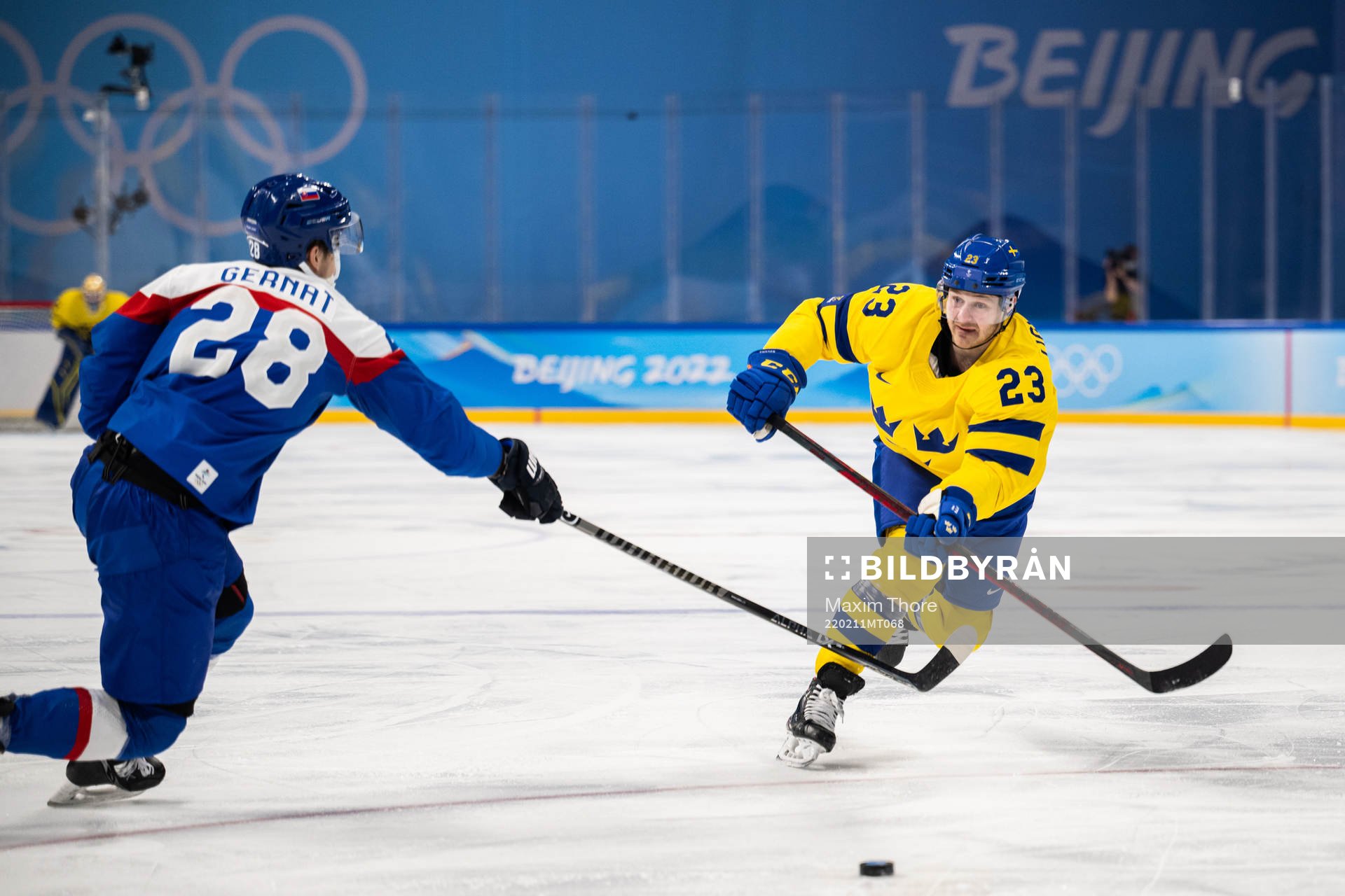 Lucas Wallmark of Sweden in an ice hockey preliminary round