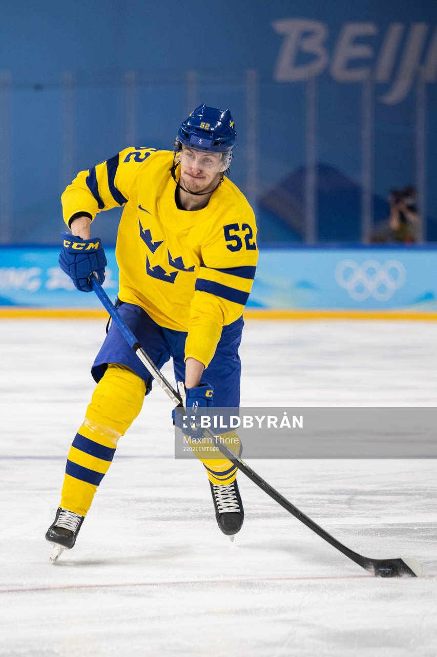 Philip Holm of Sweden in an ice hockey preliminary round
