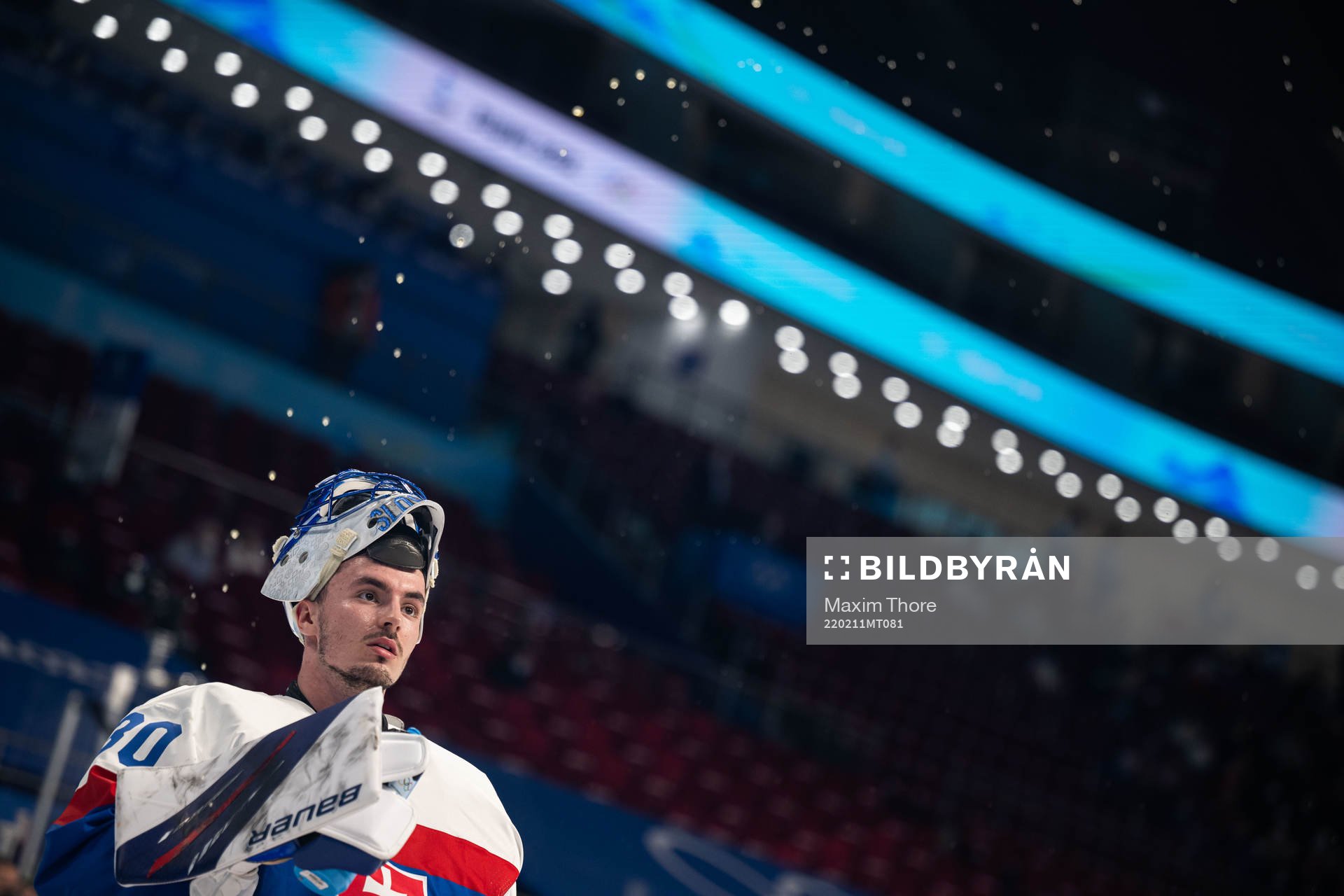 Goaltender Matej Tomek of Slovakia in an ice hockey