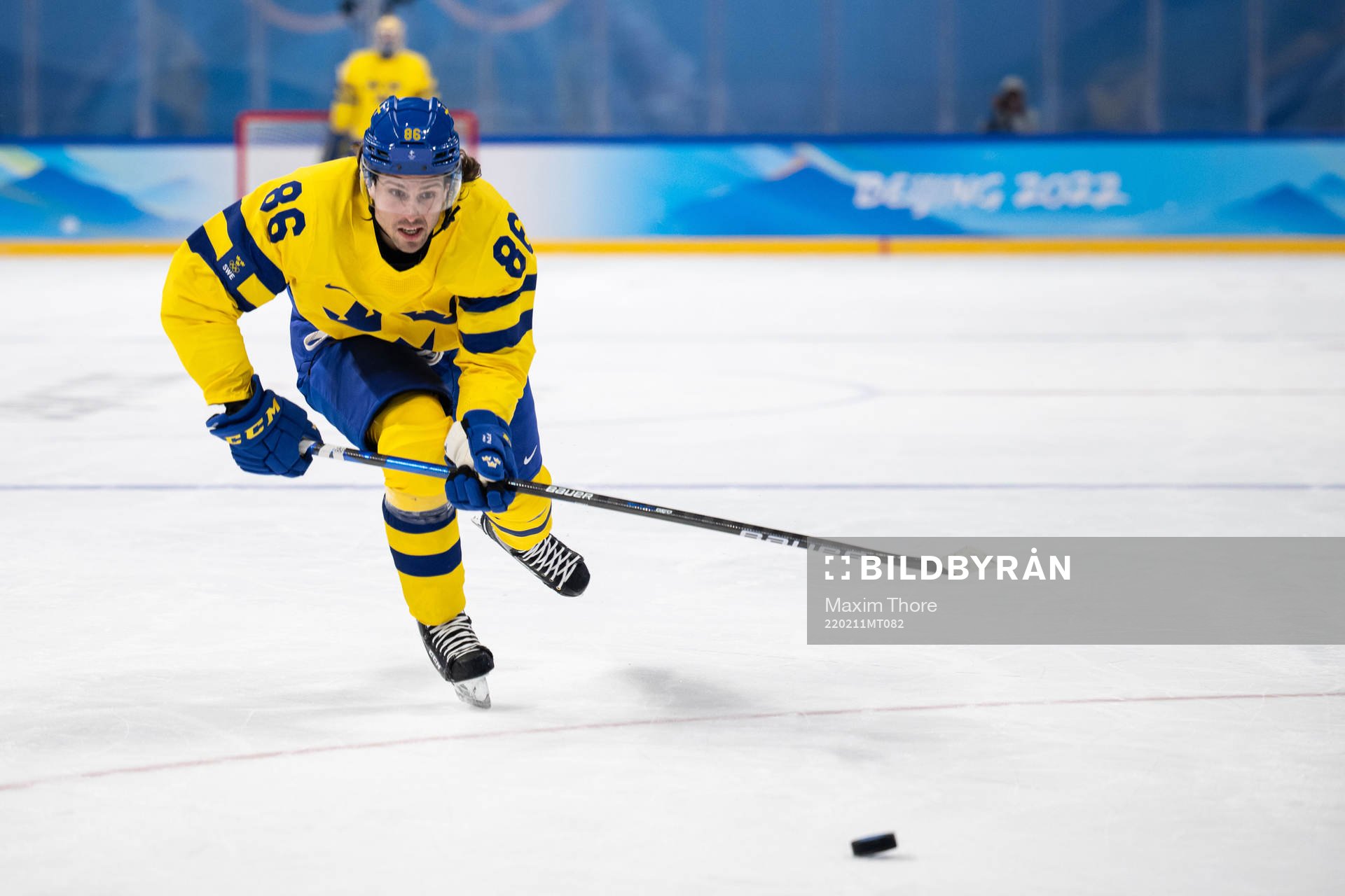 Mathias Bromé of Sweden in an ice hockey preliminary round