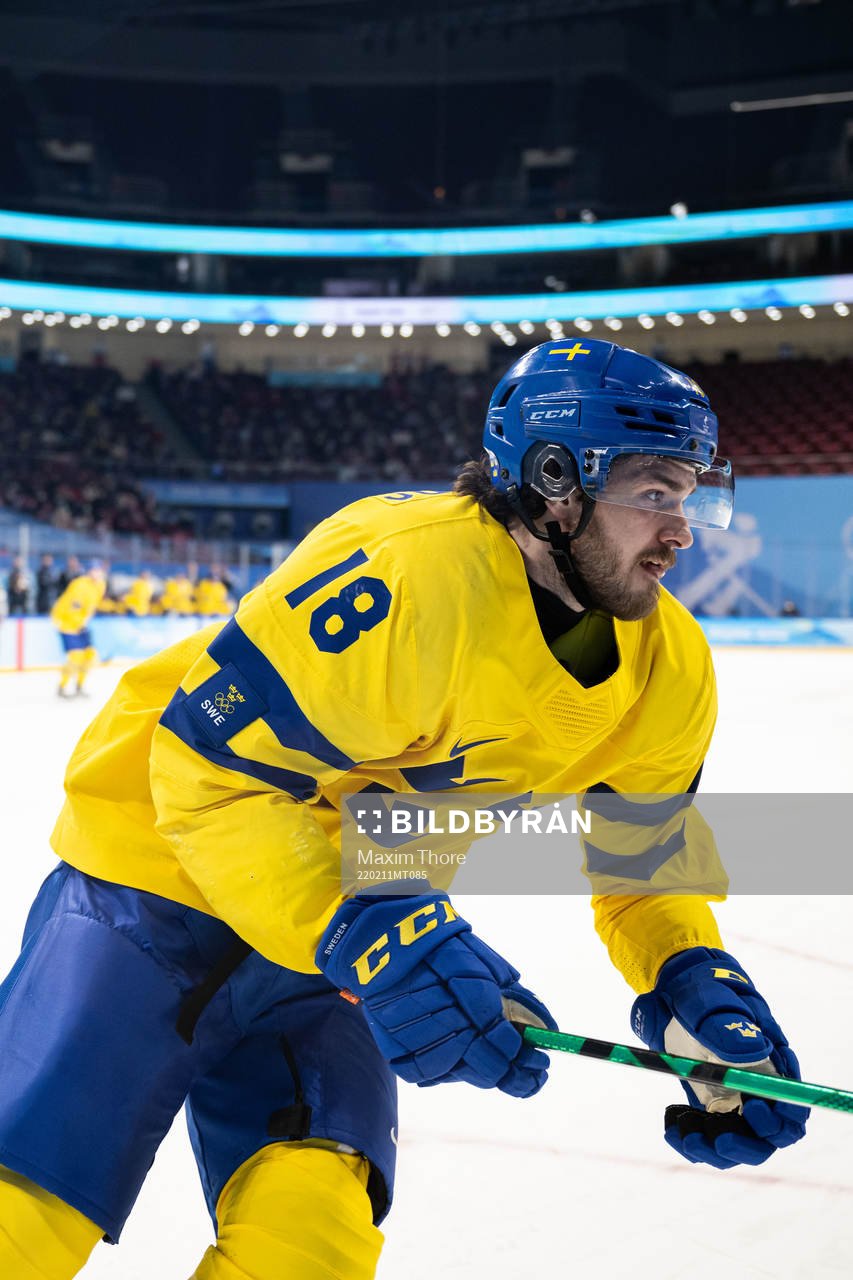 Dennis Everberg of Sweden in an ice hockey preliminary