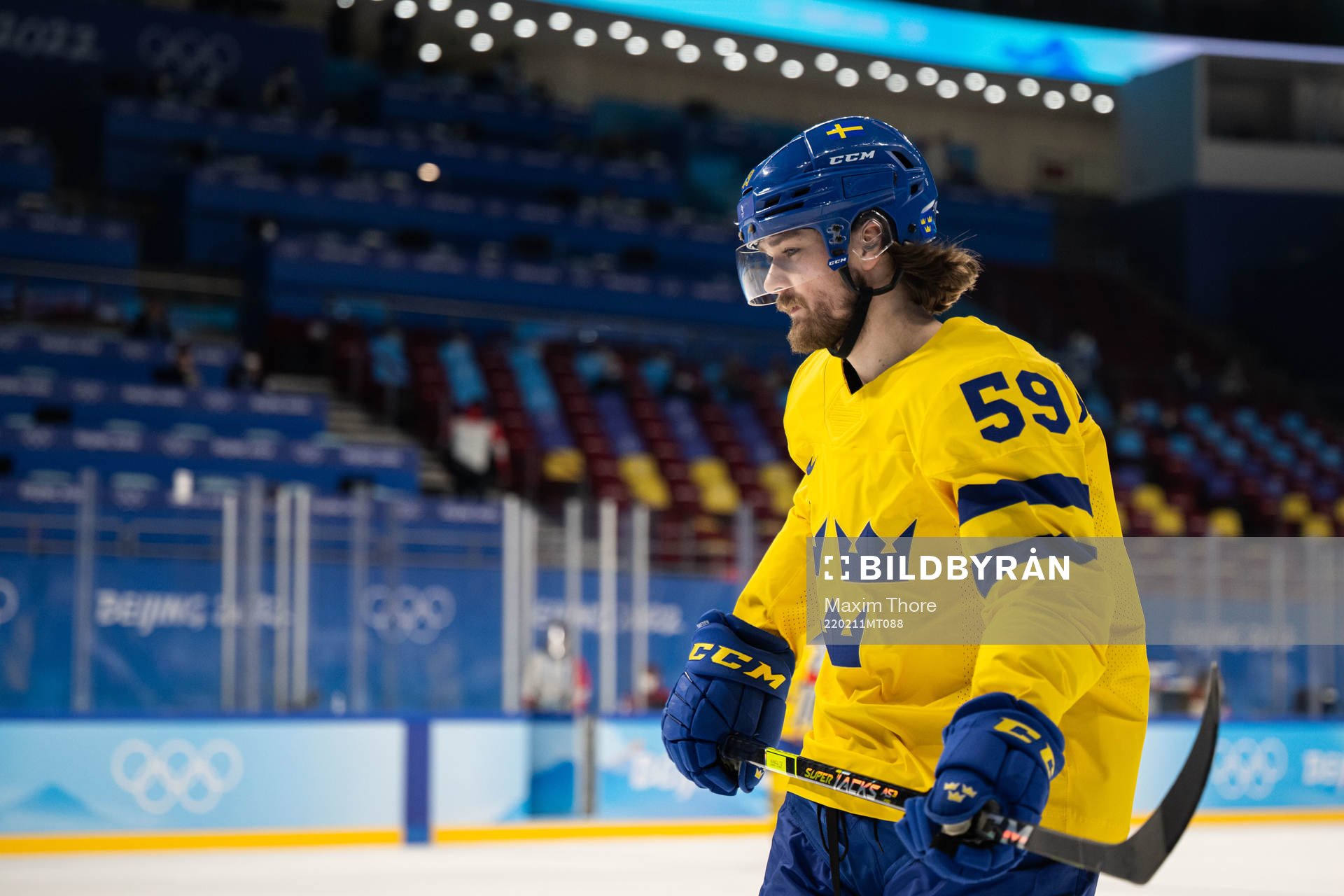 Linus Johansson of Sweden in an ice hockey preliminary