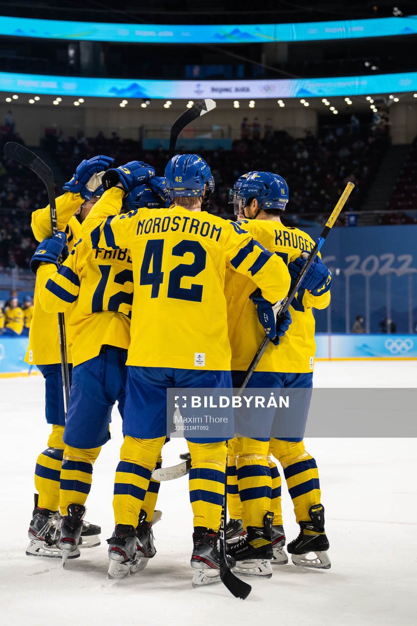 Max Friberg of Sweden celebrate with teammates