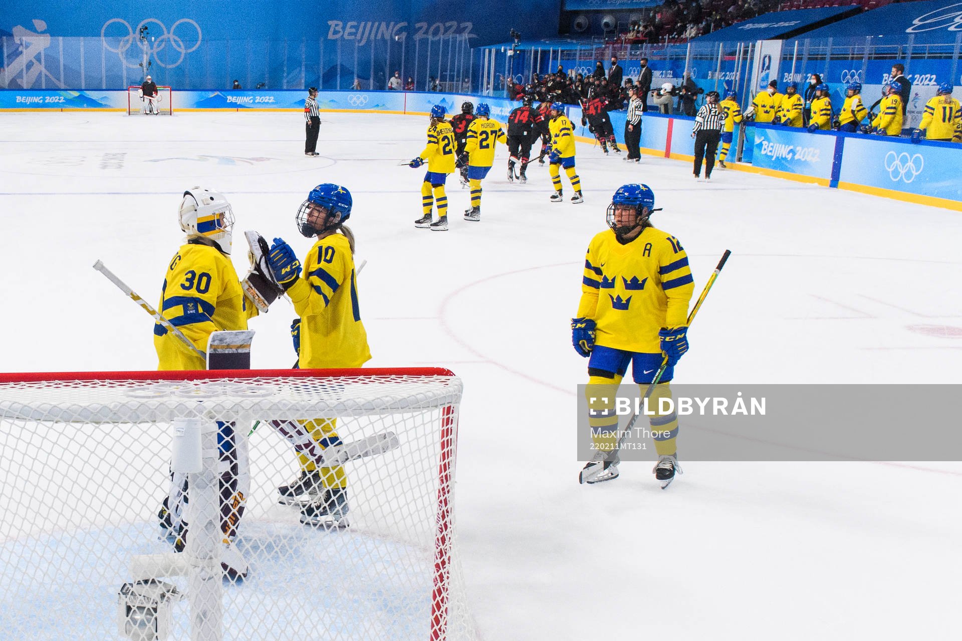 Goaltender Emma Söderberg and Mina Waxin of Sweden looks