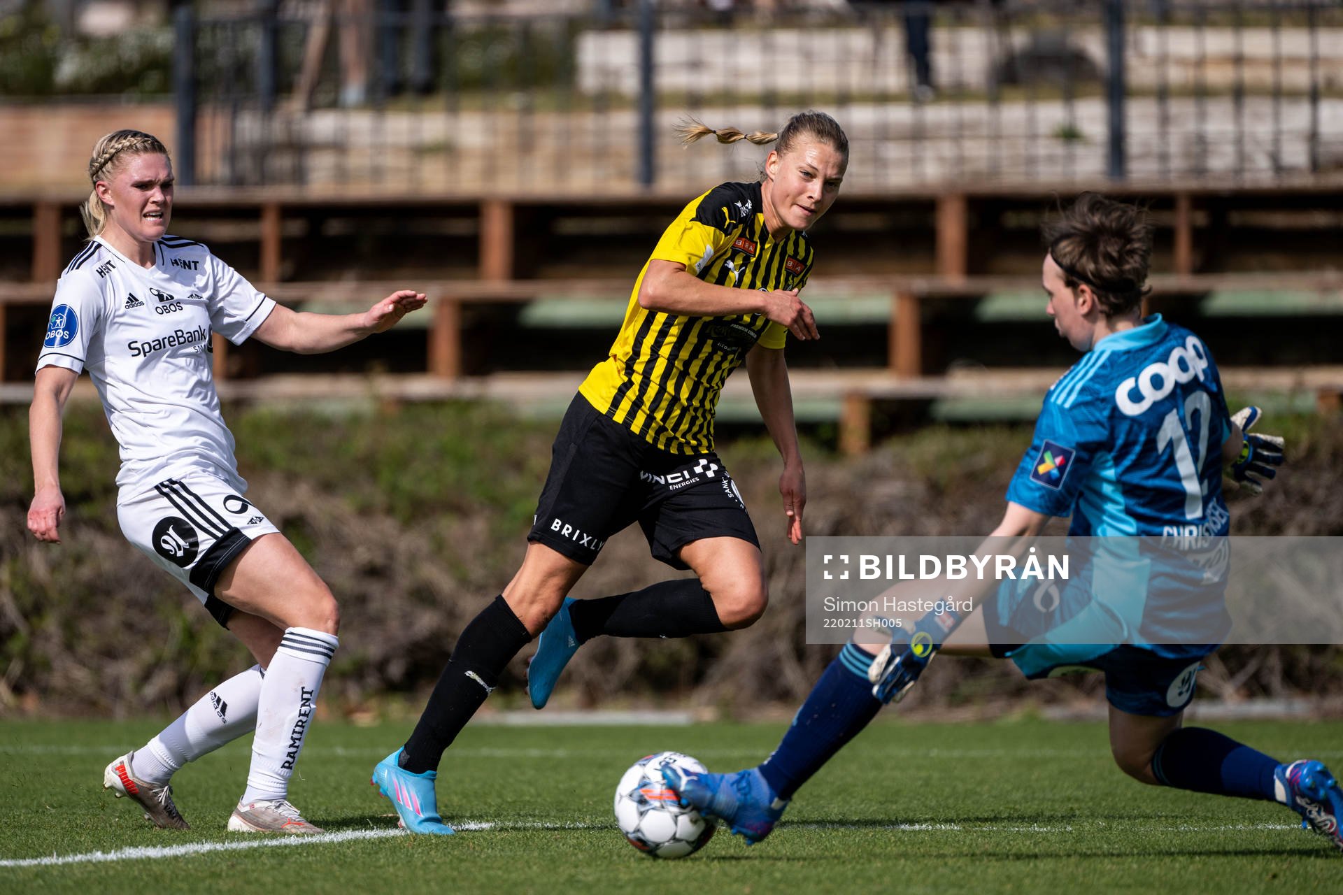 Kristine Bjørdal Leine and goalkeeper Lene Christensen of