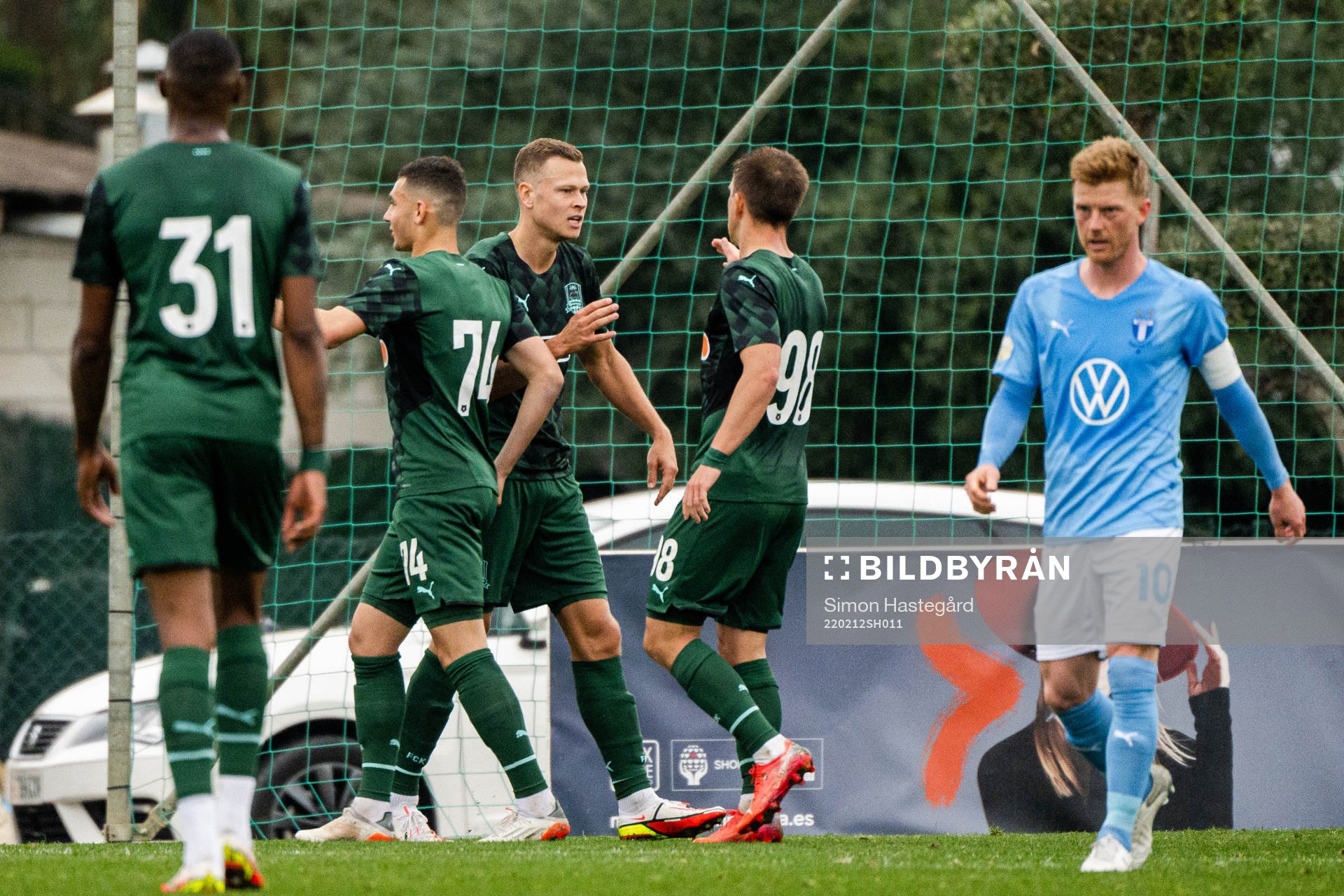 Viktor Claesson of Krasnodar celebrates with teammates