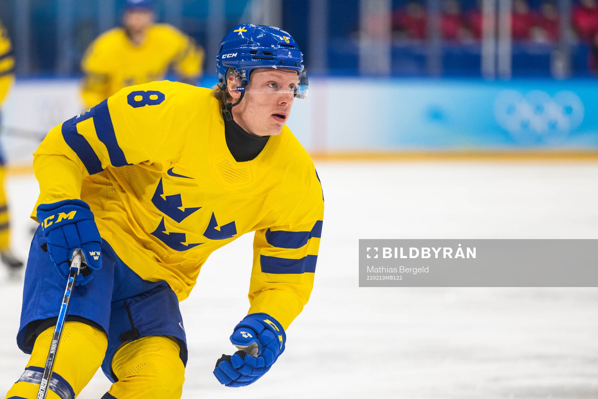 Fredrik Olofsson of Sweden in an ice hockey preliminary