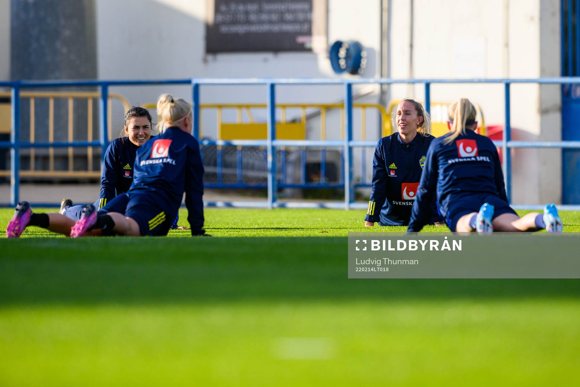 Players of Sweden stretch
