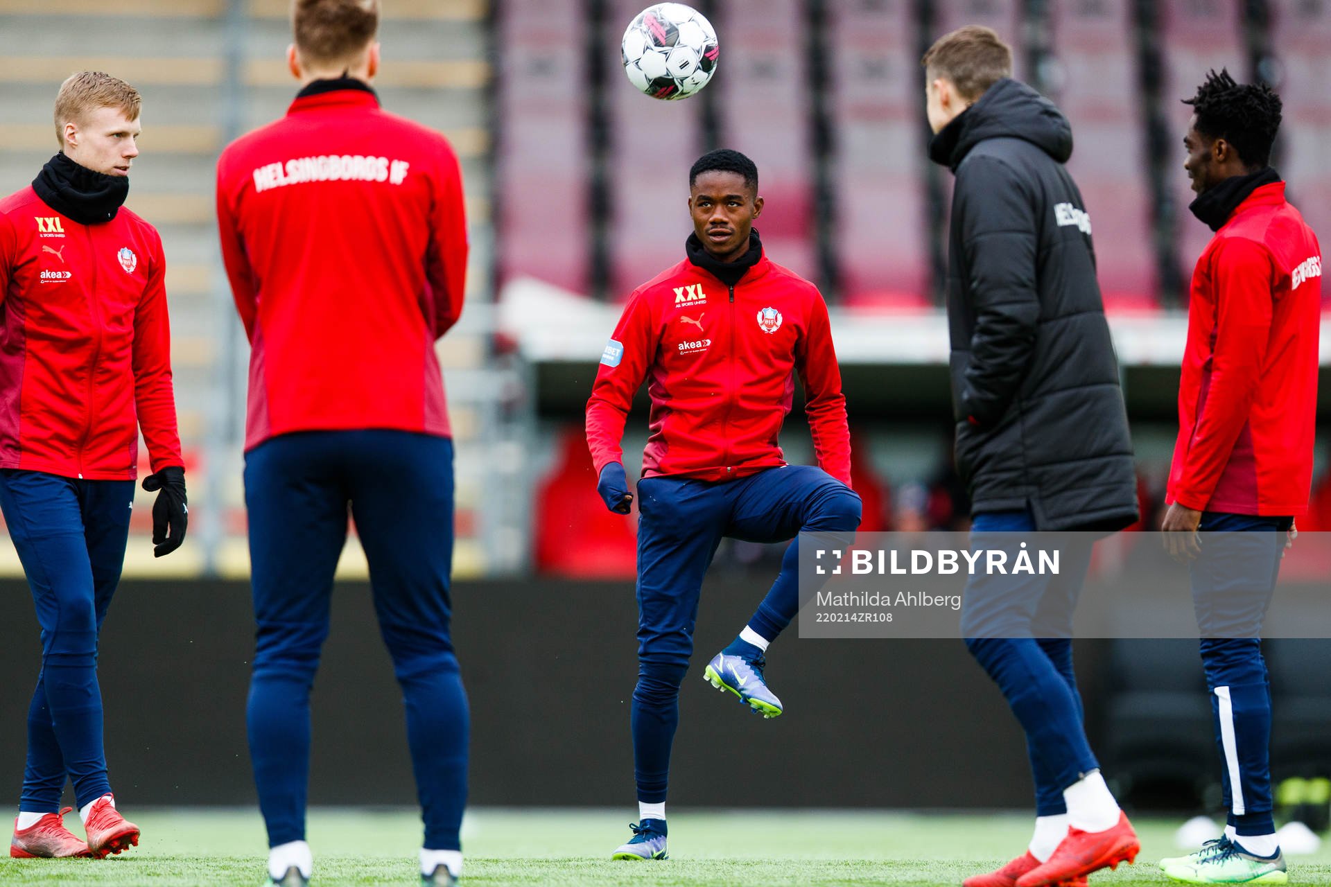 Helsingborgs Joseph Amoako inför en träningsmatch i fotboll mellan Nordsjälland och Helsingborg den 14 februari 2022 i Forum. 