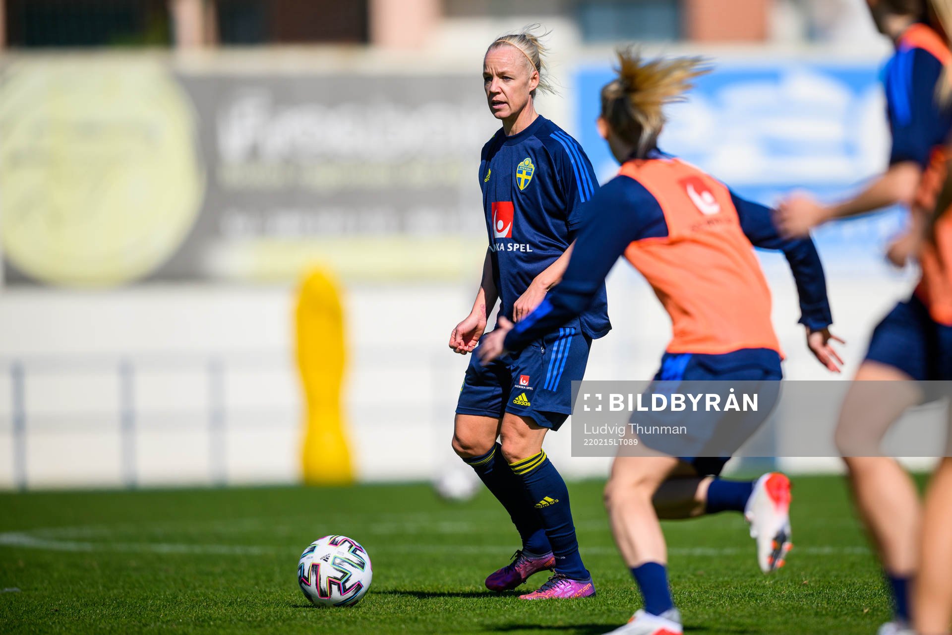 Caroline Seger during a training session with the women's national football team of Sweden on February 15, 2022 in Ferreiras. 