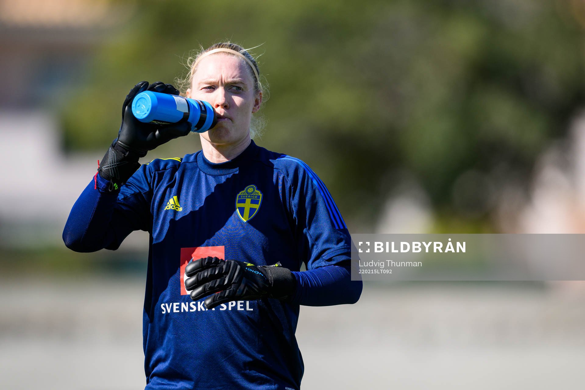 Goalkeeper Hedvig Lindahl during a training session with the women's national football team of Sweden on February 15, 2022 in Ferreiras.