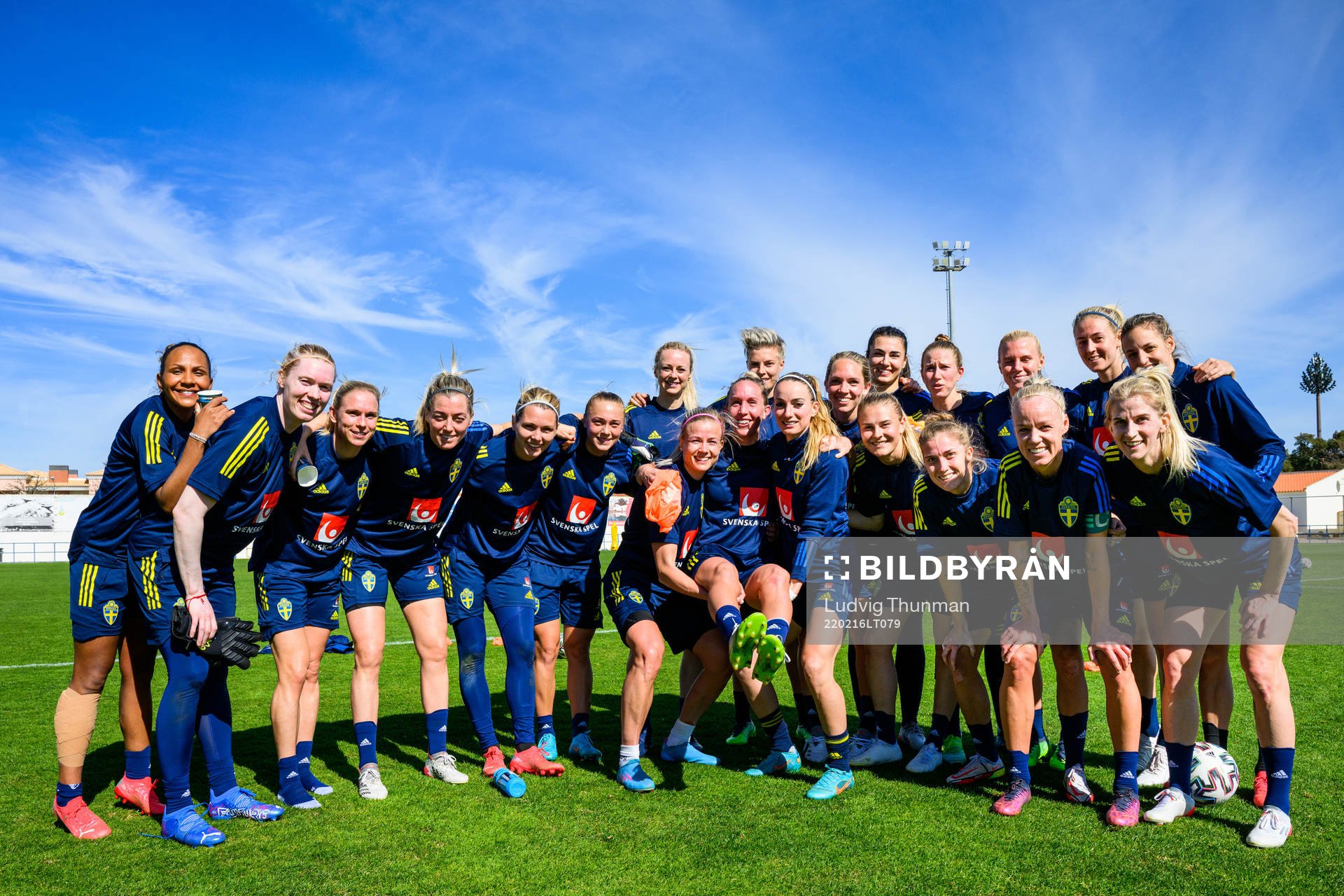 Players of Sweden pose for a group birthday photo