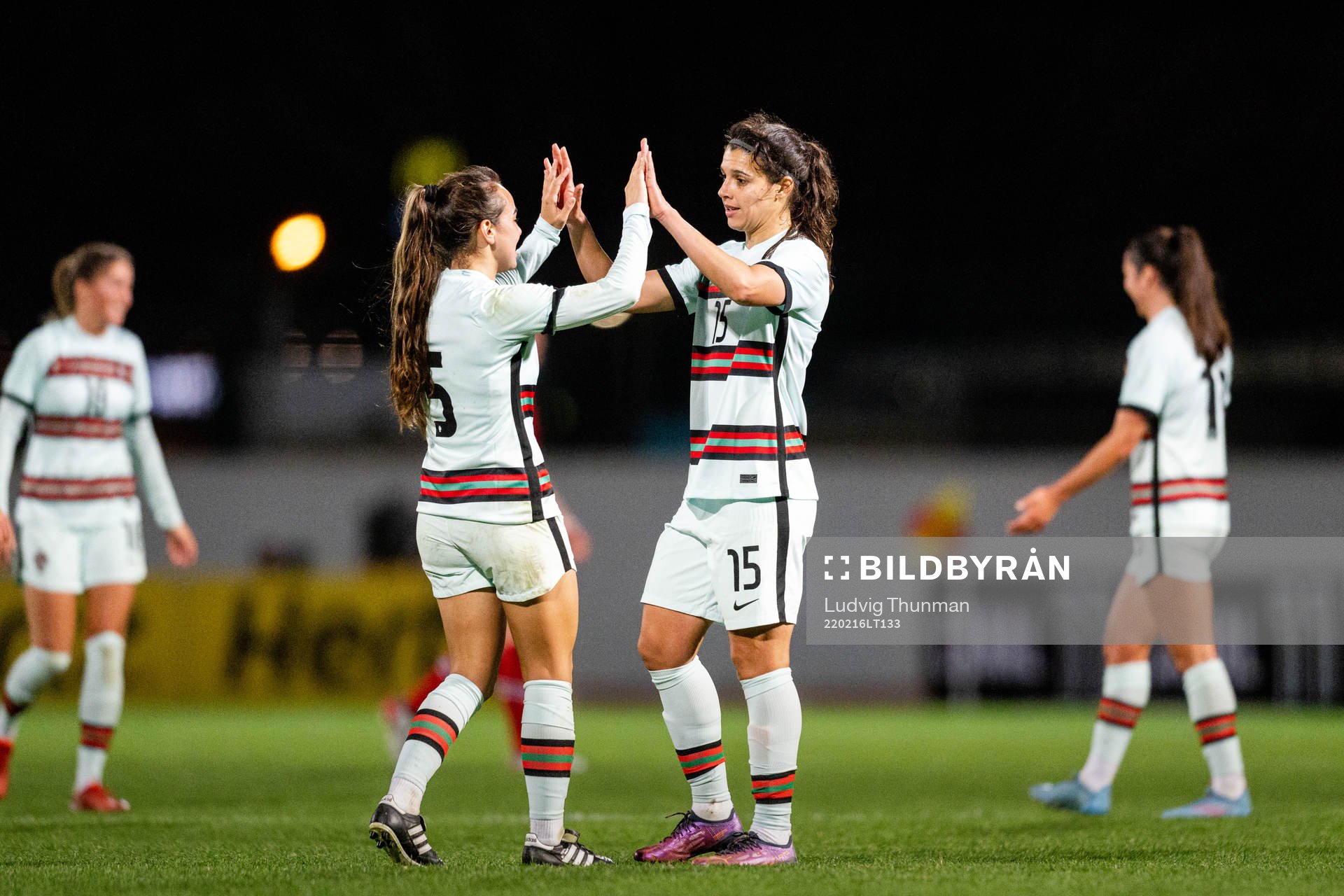 Joana Marchao and Carole Costa of Portugal celebrate