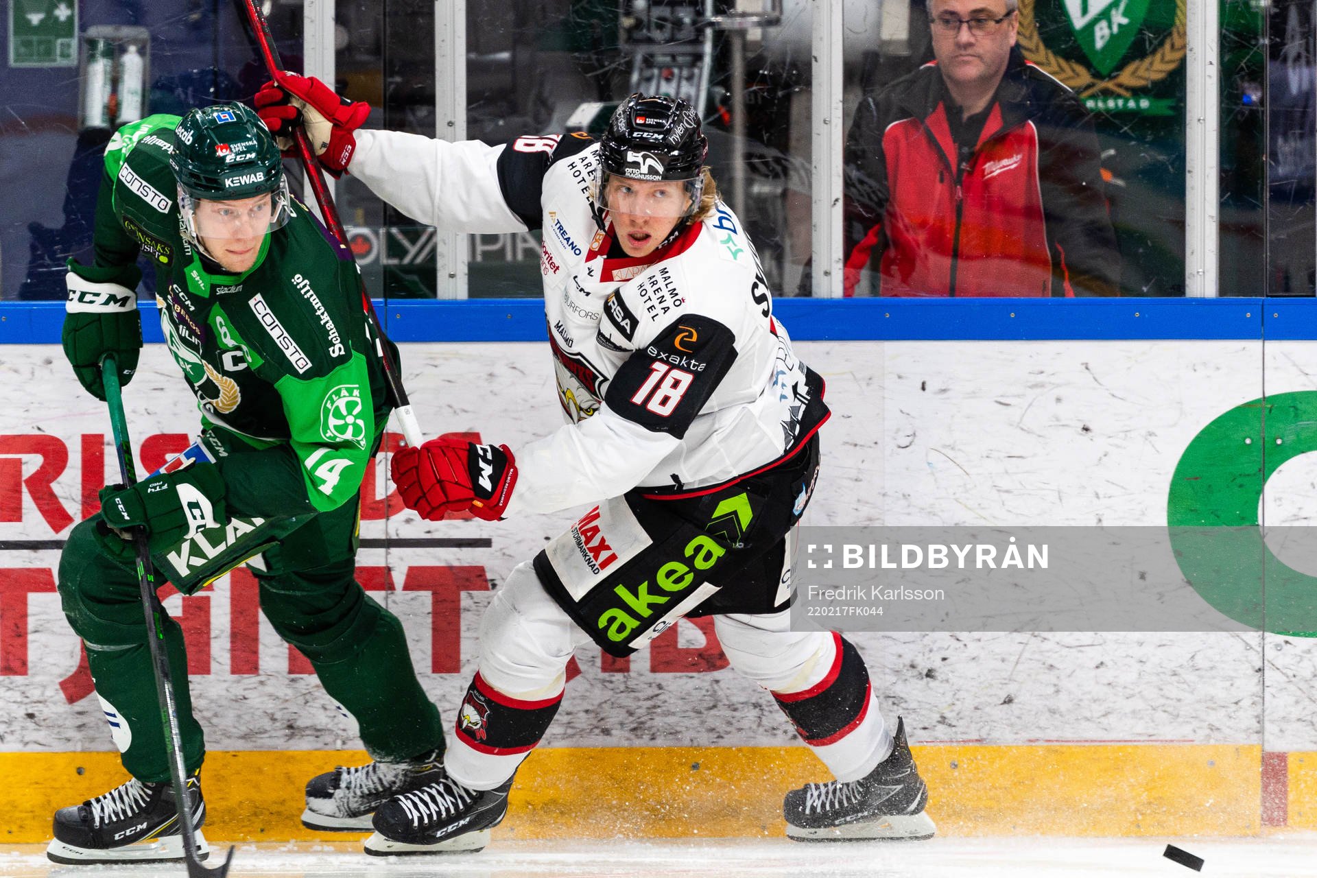 Färjestads Victor Ejdsell och Malmö Redhawks Marcus