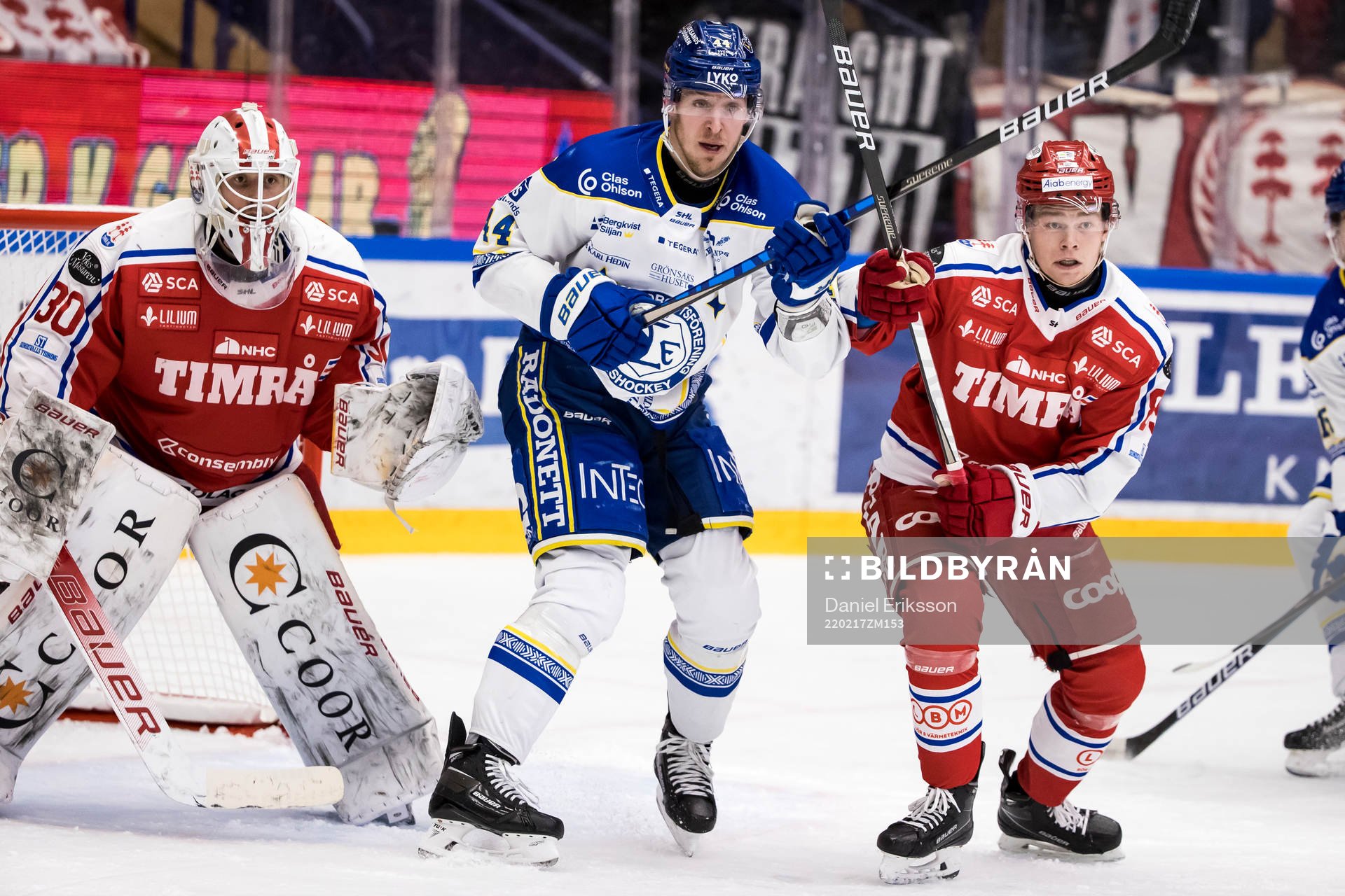 Timrås målvakt Jacob Johansson och Leksands Carter Ashton