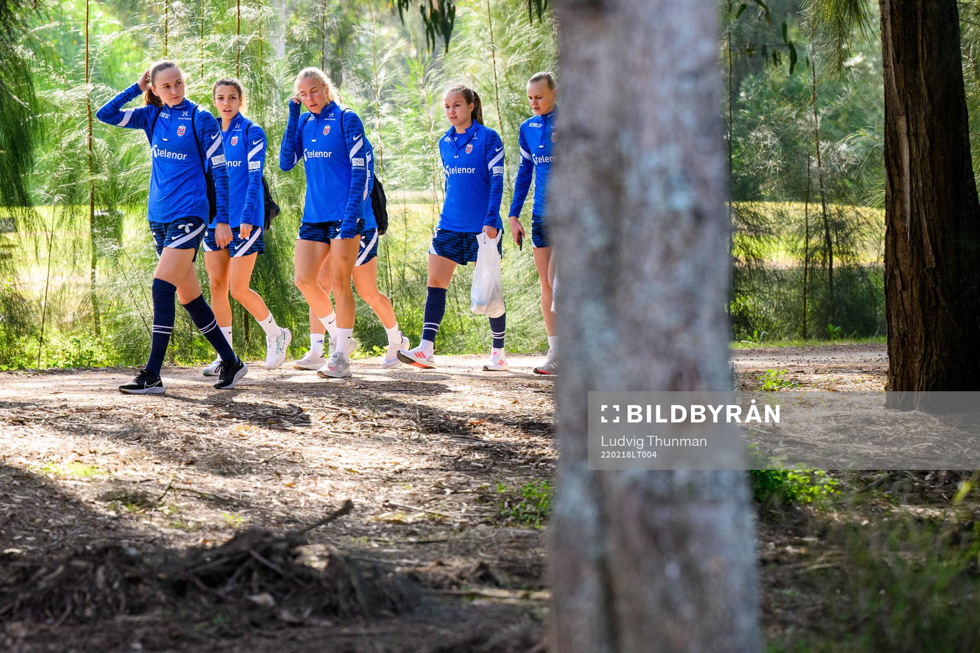 Players of Norway head to a training session with the