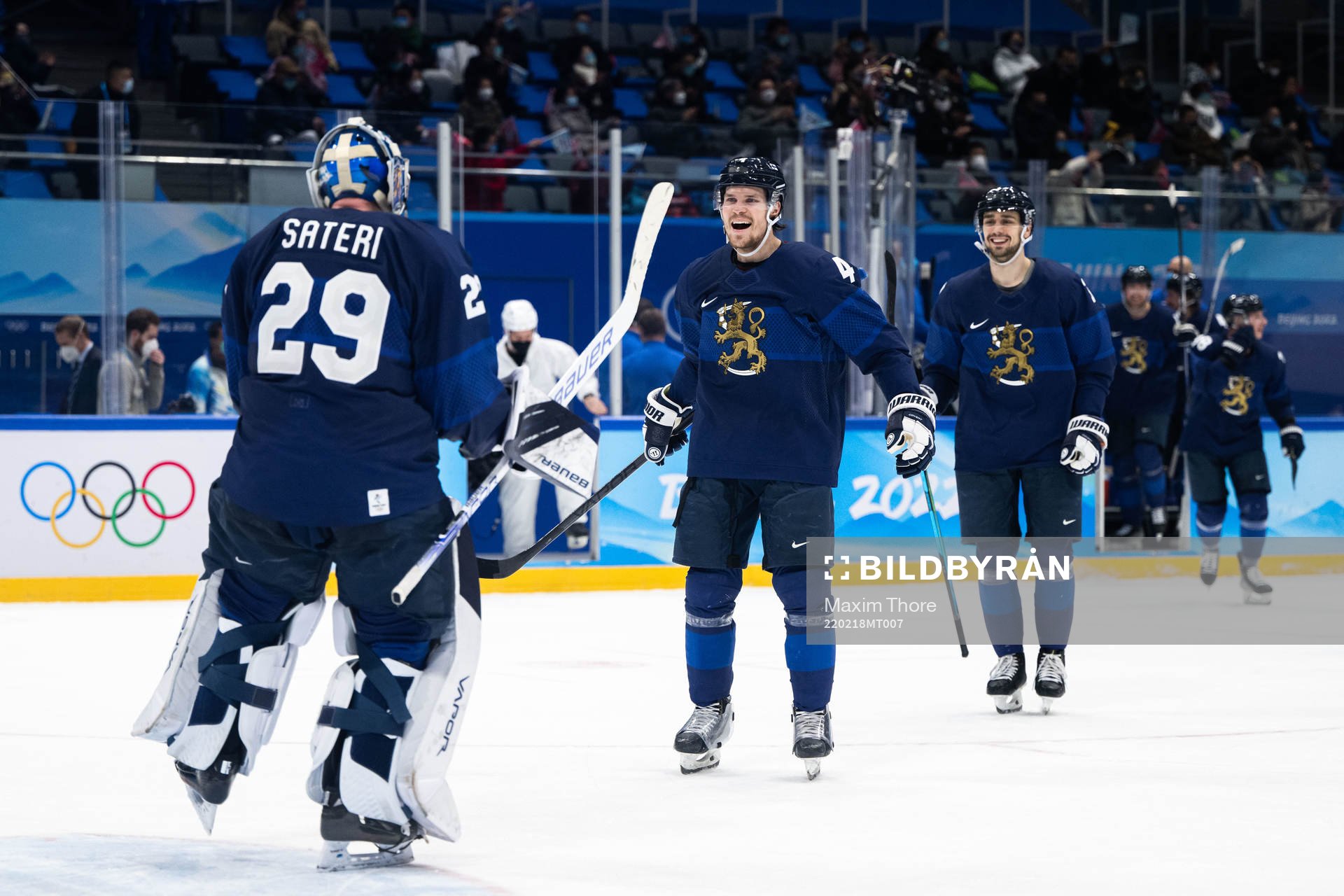Goaltender Harri Sateri and Mike Lehtonen of Finland