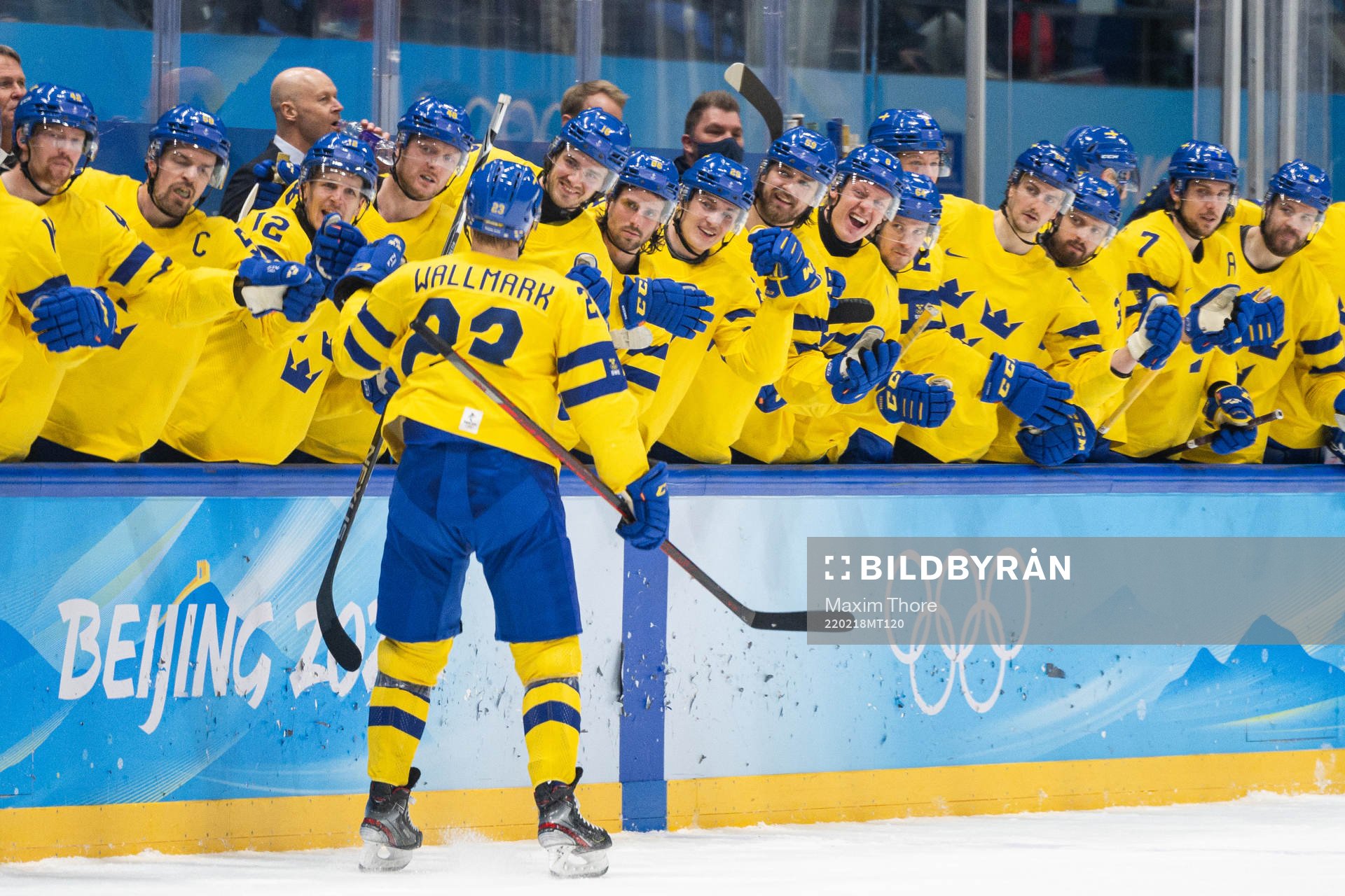 Lucas Wallmark of Sweden celebrates in the men’s ice