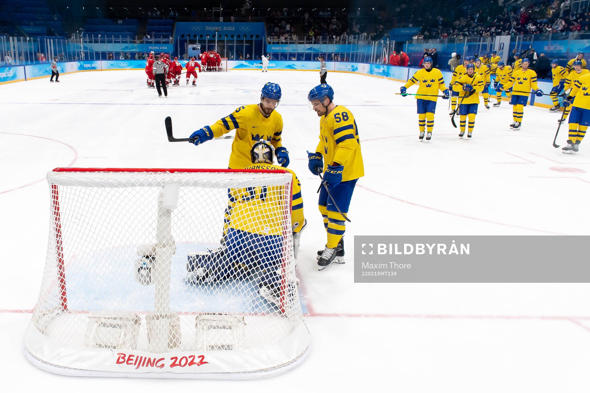 Goaltender Lars Johansson, Oscar Fantenberg and Anton