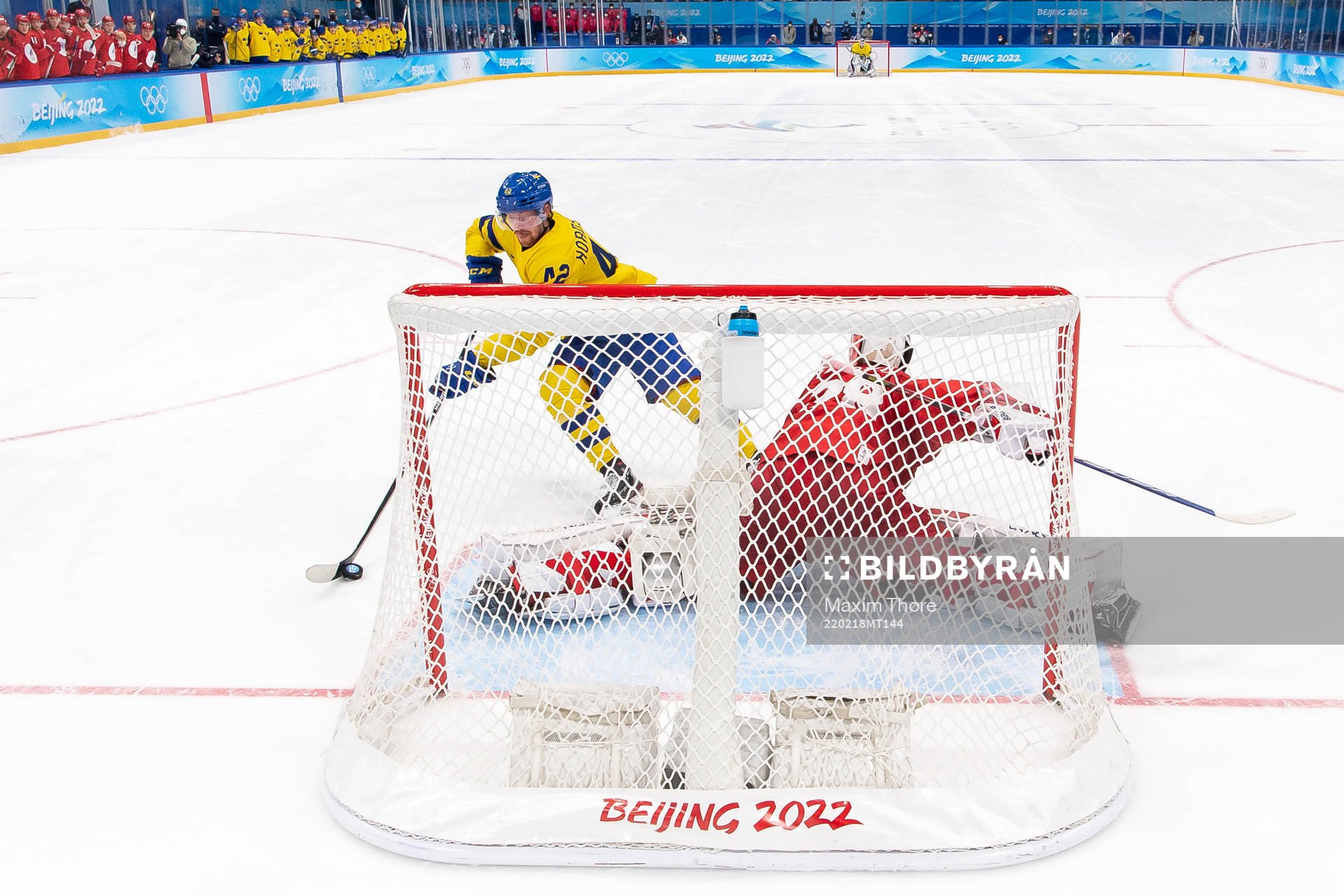Joakim Norström of Sweden against goaltender Ivan Fedotov