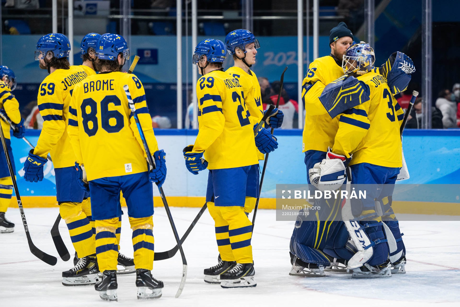 Goaltender Magnus Hellberg and goaltender Lars Johansson of
