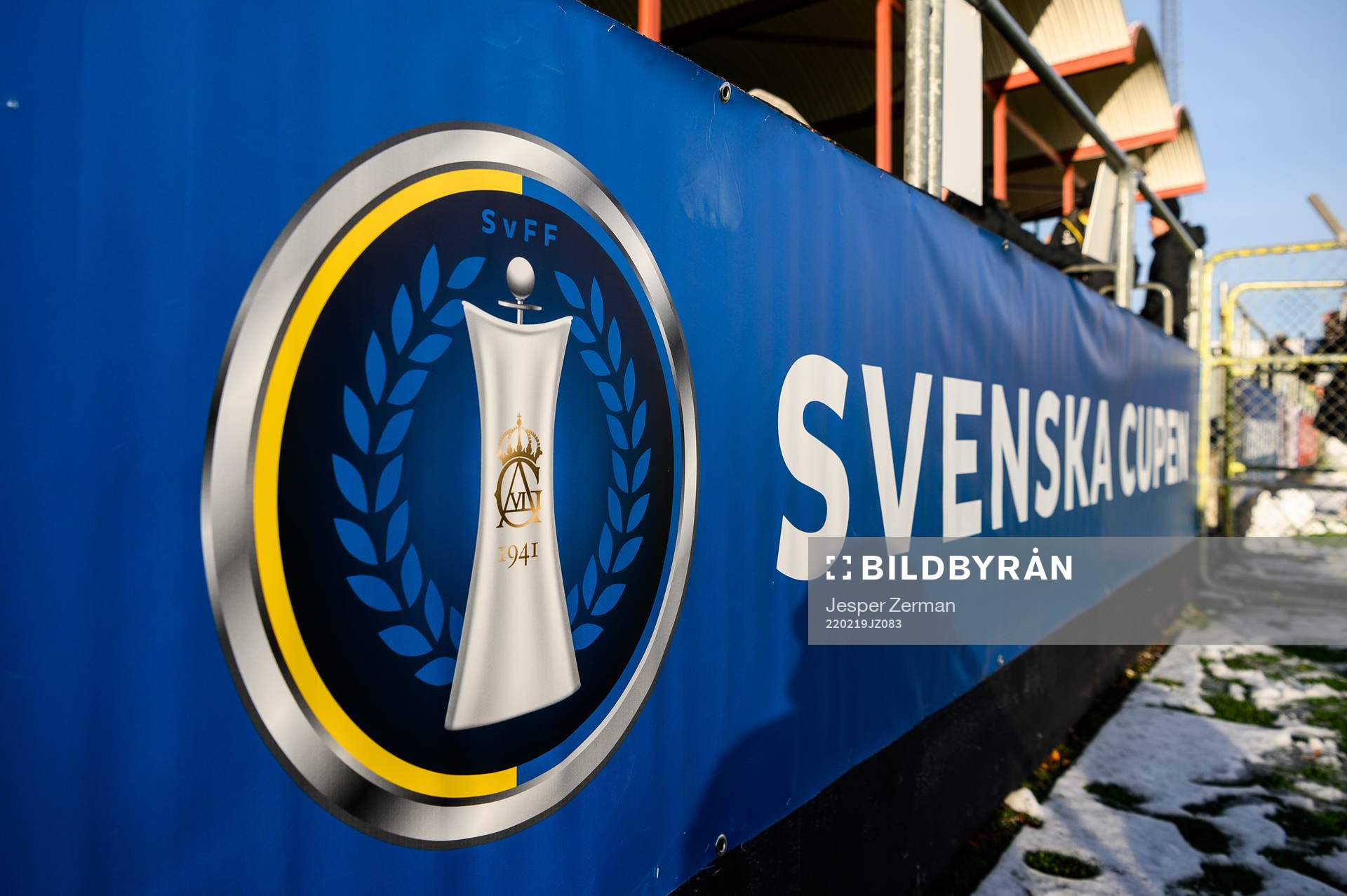 Svenska Cupens logotyp under fotbollsmatchen i Svenska Cupen mellan AIK och Örgryte den 19 februari 2022 i Stockholm. 