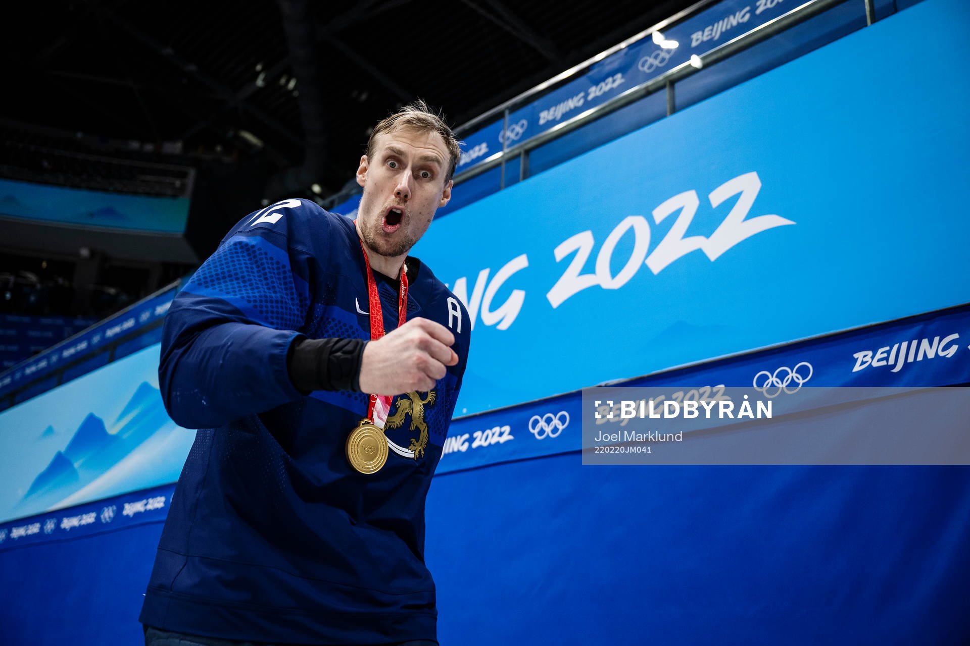 Marko Anttila of Finland celebrates with his gold medal