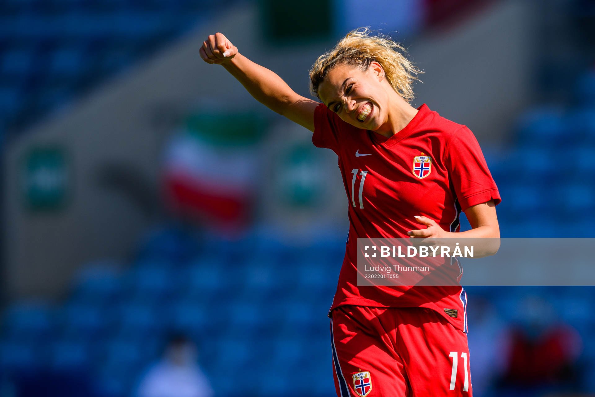Celin Bizet Ildhusøy of Norway celebrates after scoring 2-1 during the Algarve Cup football match between Italy and Norway on February 20, 2022 in Faro.
