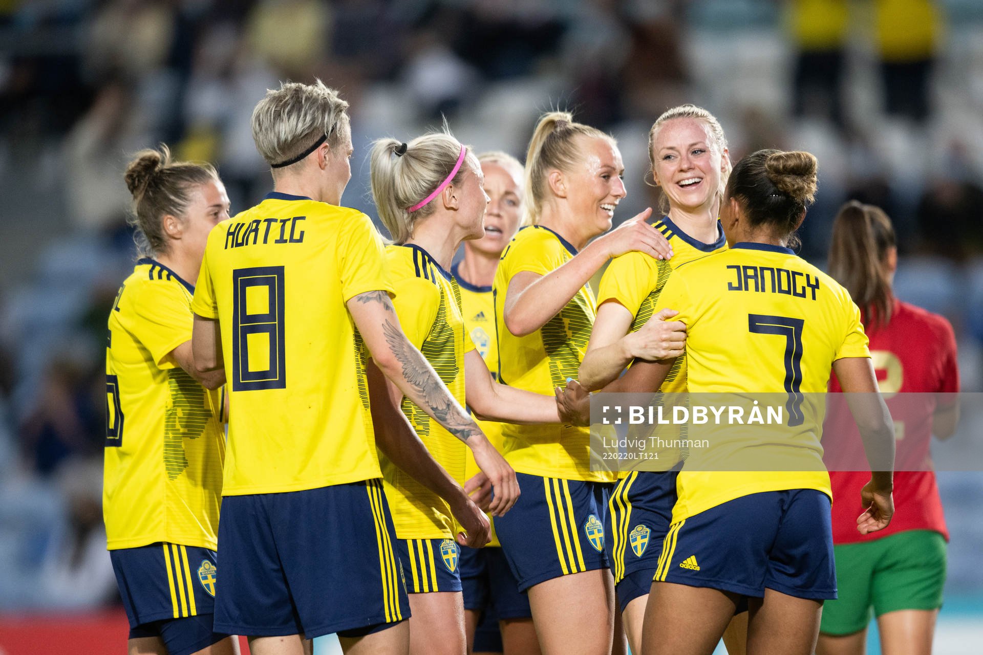 Amanda Ilestedt of Sweden celebrates after 2-0 during the Algarve Cup football match between Portugal and Sweden on February 20, 2022 in Faro.