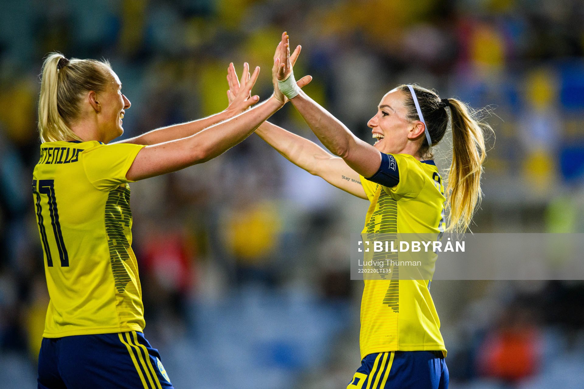 Kosovare Asllani and Stina Blackstenius of Sweden celebrates