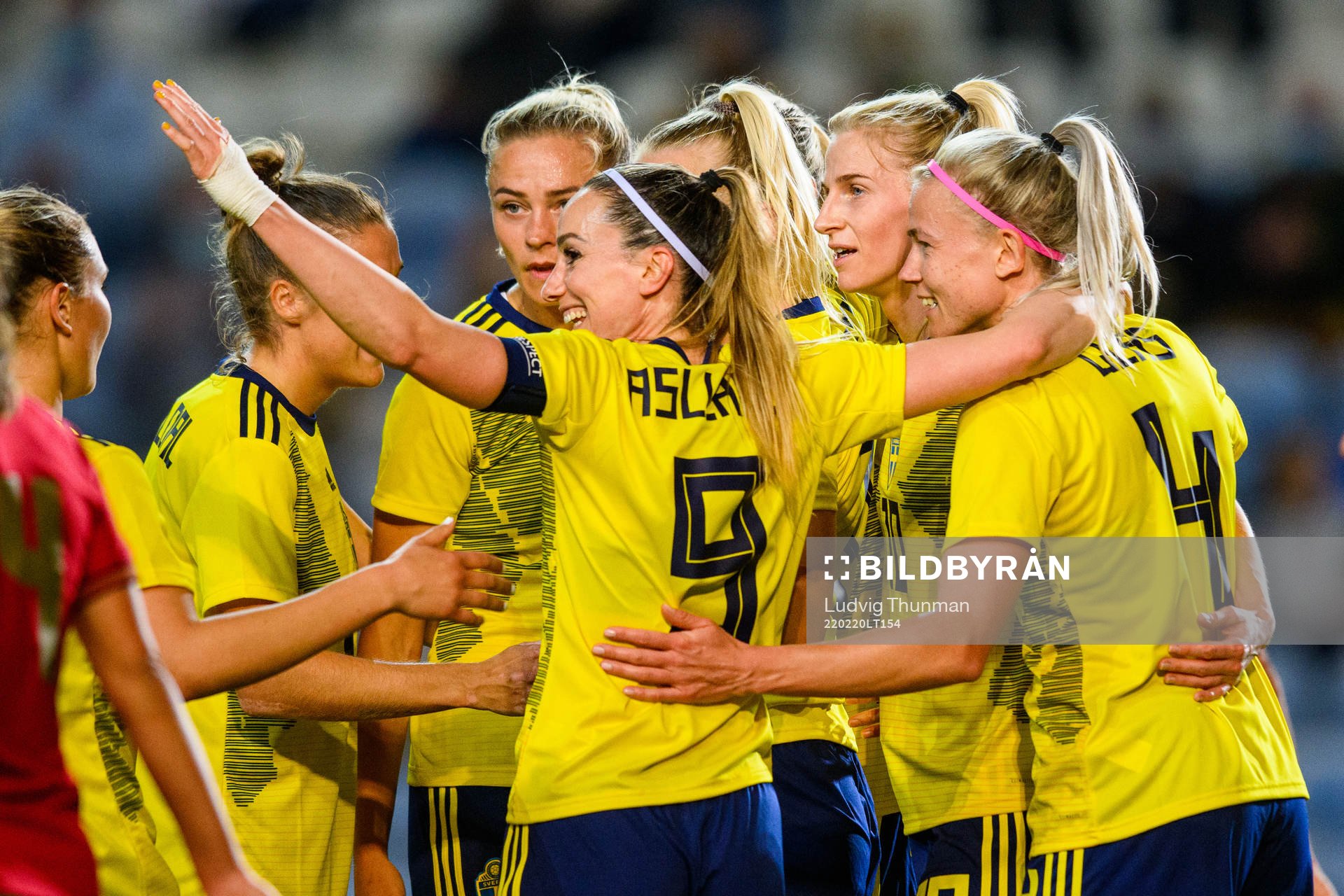 Player of Sweden celebrate 4-0 during the Algarve Cup football match between Portugal and Sweden on February 20, 2022 in Faro. 