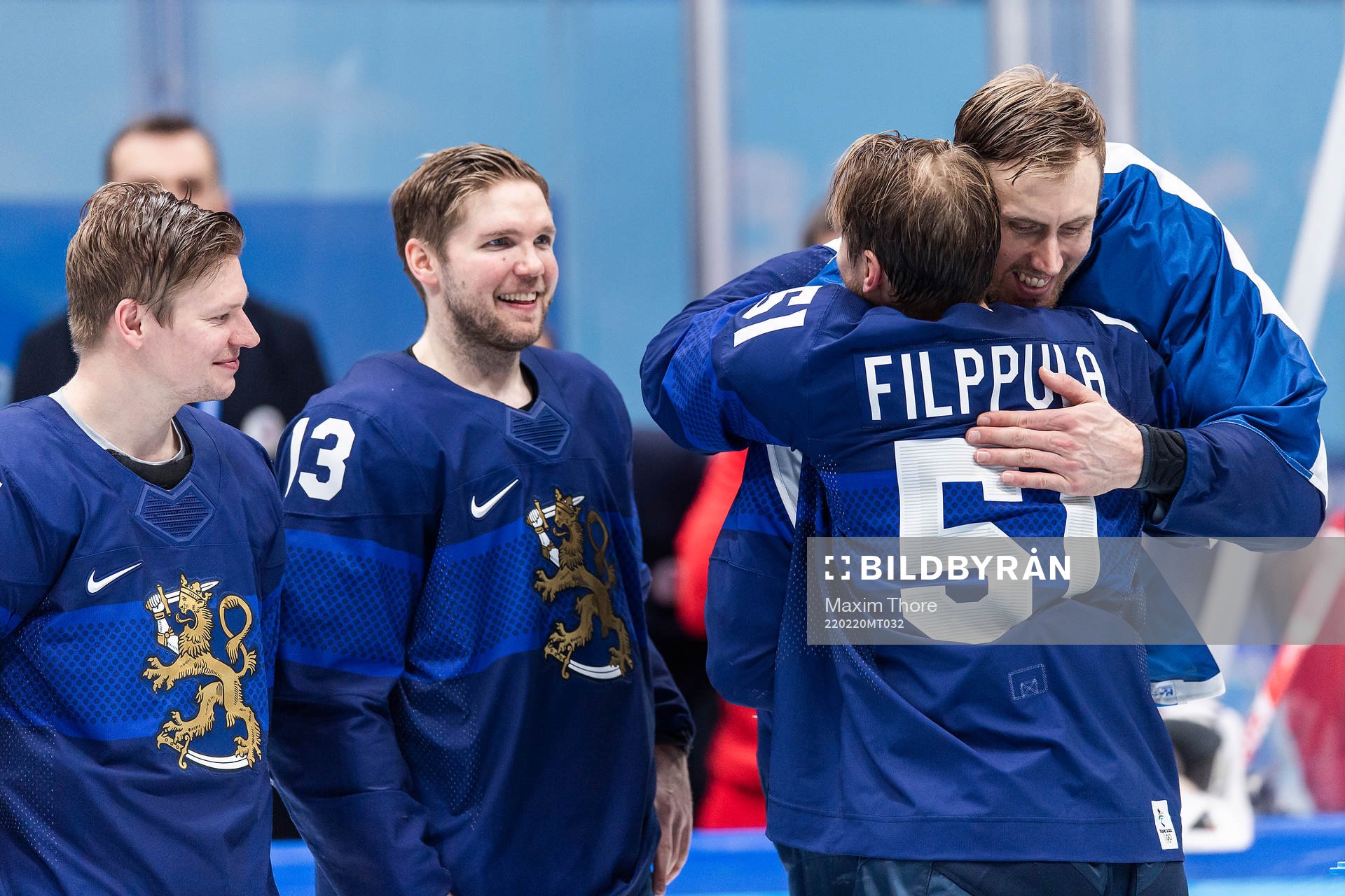 Marko Anttila and Valtteri Filppula of Finland celebrate