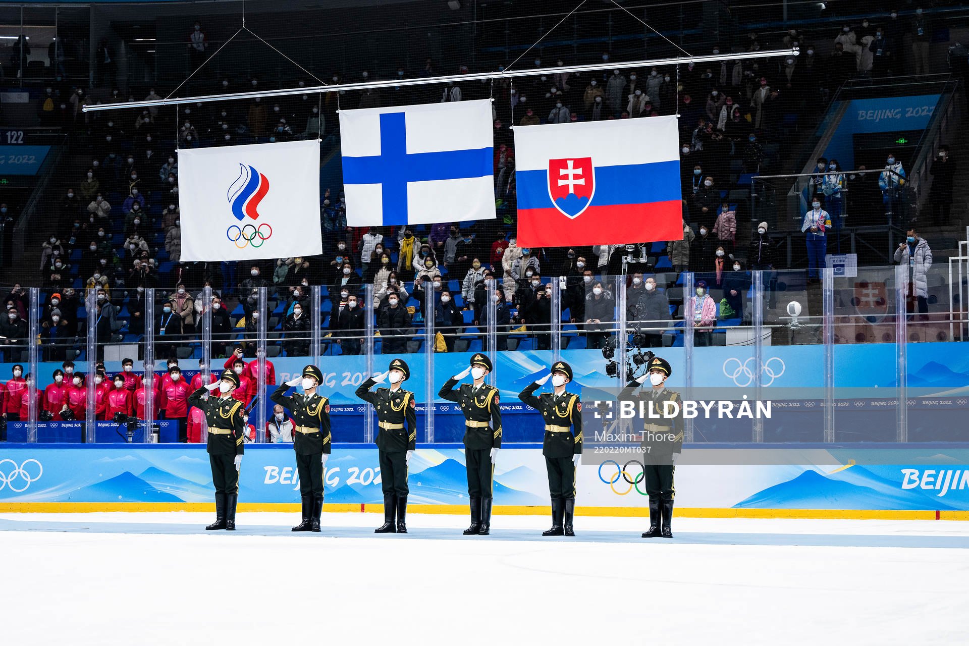 The flags of ROC (Russia), Finland and Slovakia