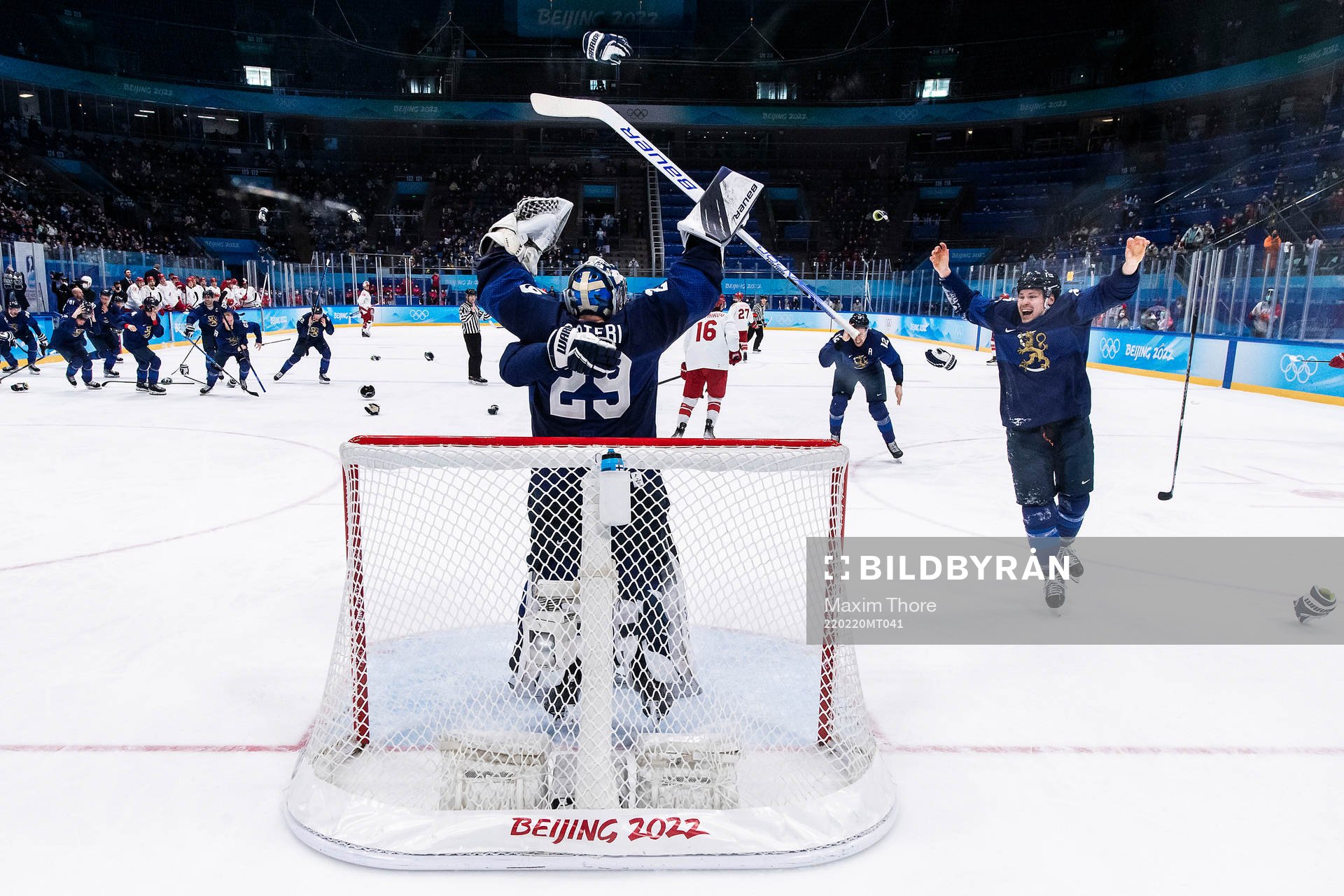 goaltender Harri Säteri of Finland celebrates