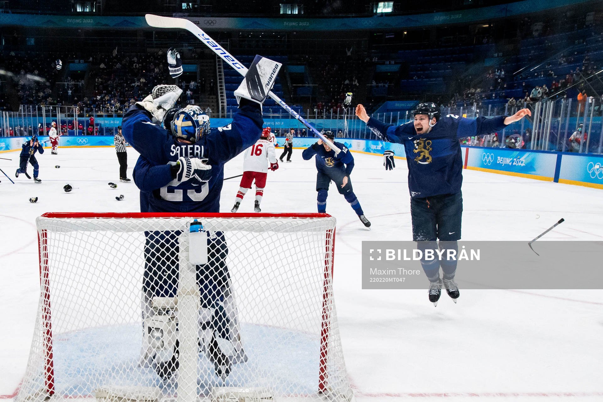 Goaltender Harri Säteri and Ville Pokka of Finland