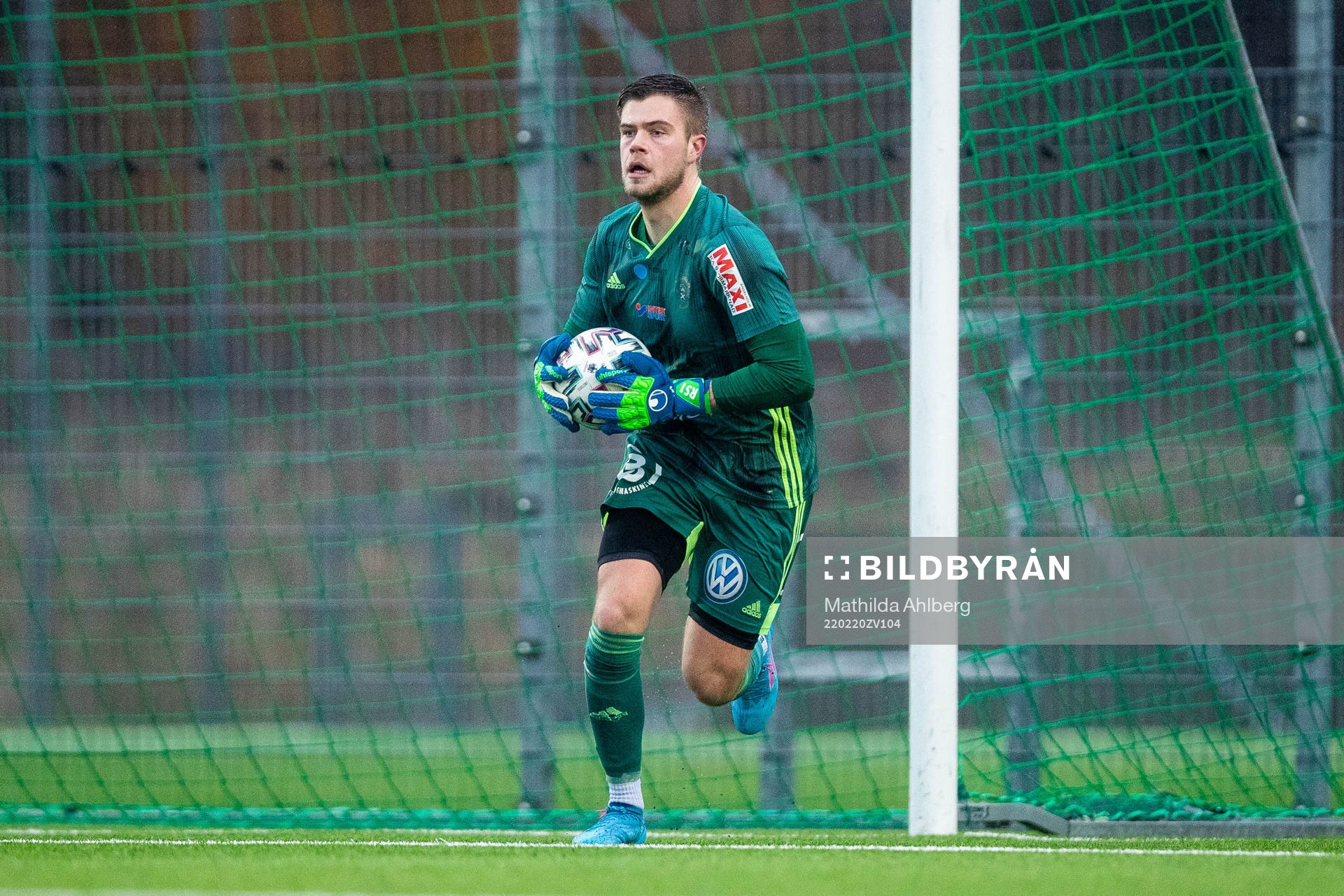 Ängelholms målvakt Robin Streifert under fotbollsmatchen i Svenska Cupen mellan Ängelholm och Värnamo den 20 februari 2022 i Ängelholm.