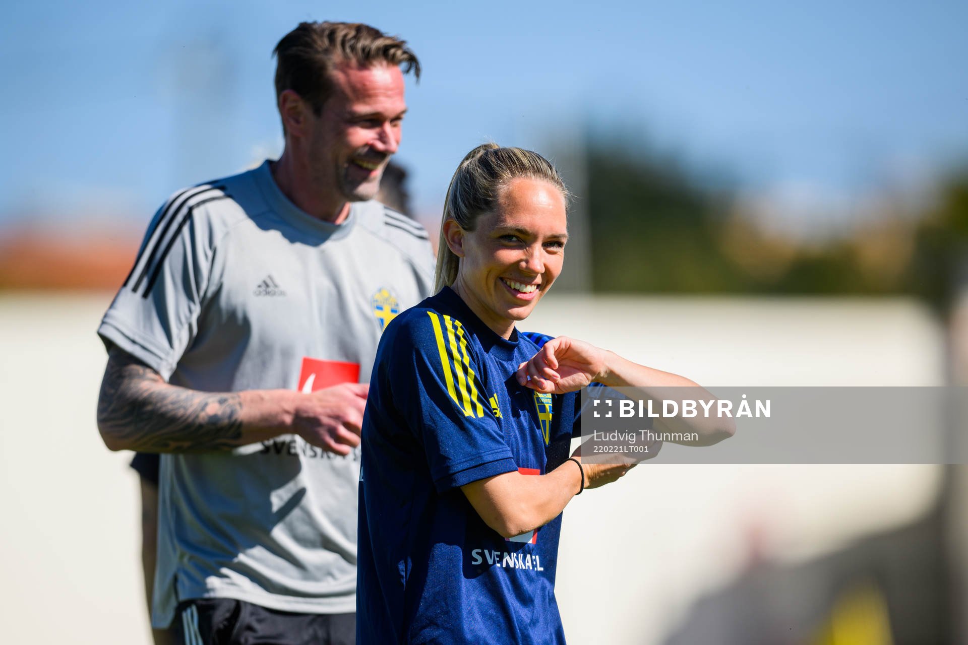 Magnus Andersson, team manager and Elin Rubensson during a training session with women's national football team of Sweden on February 21, 2022 in Ferreiras. 
