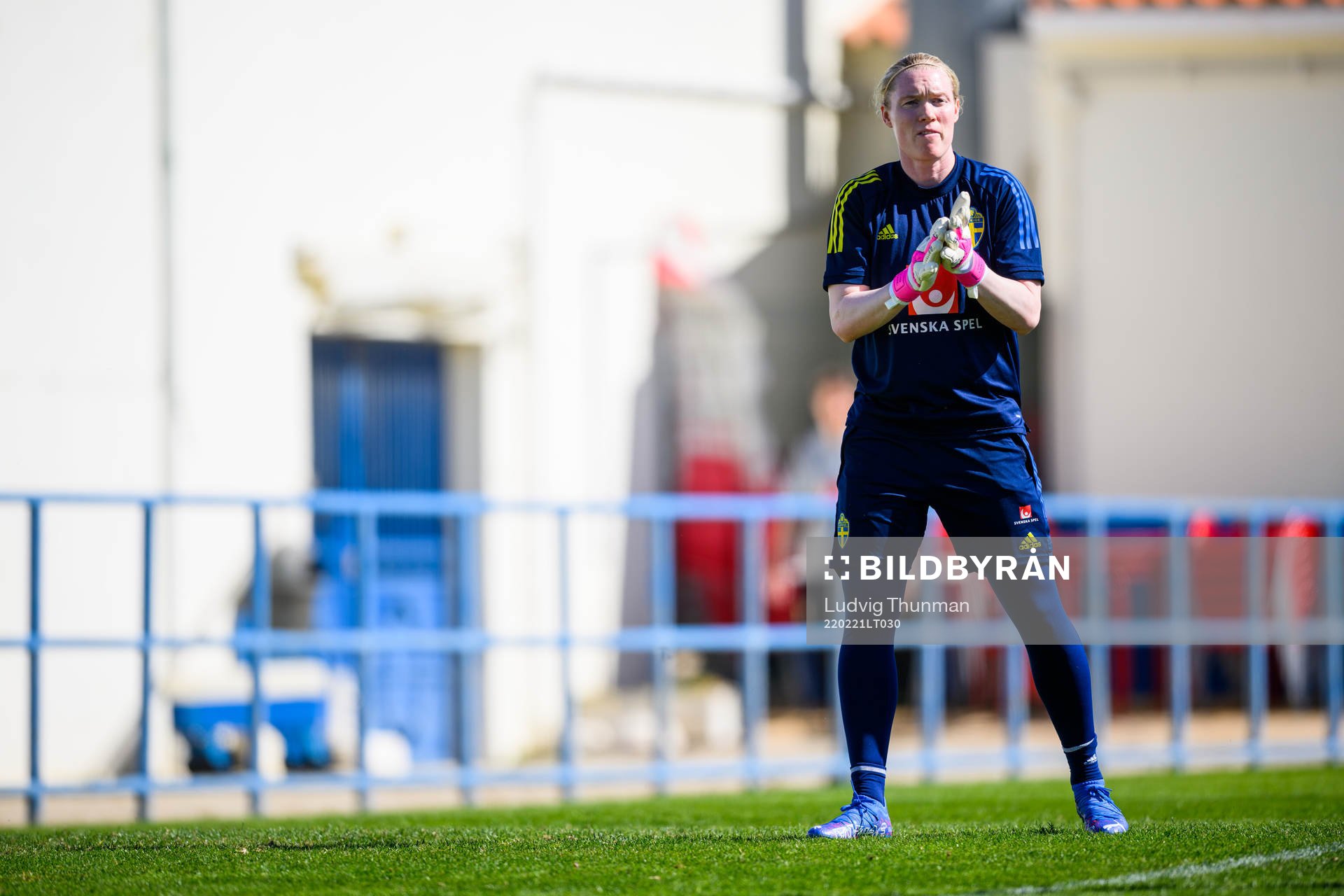 Goalkeeper Hedvig Lindahl during a training session with women's national football team of Sweden on February 21, 2022 in Ferreiras. 