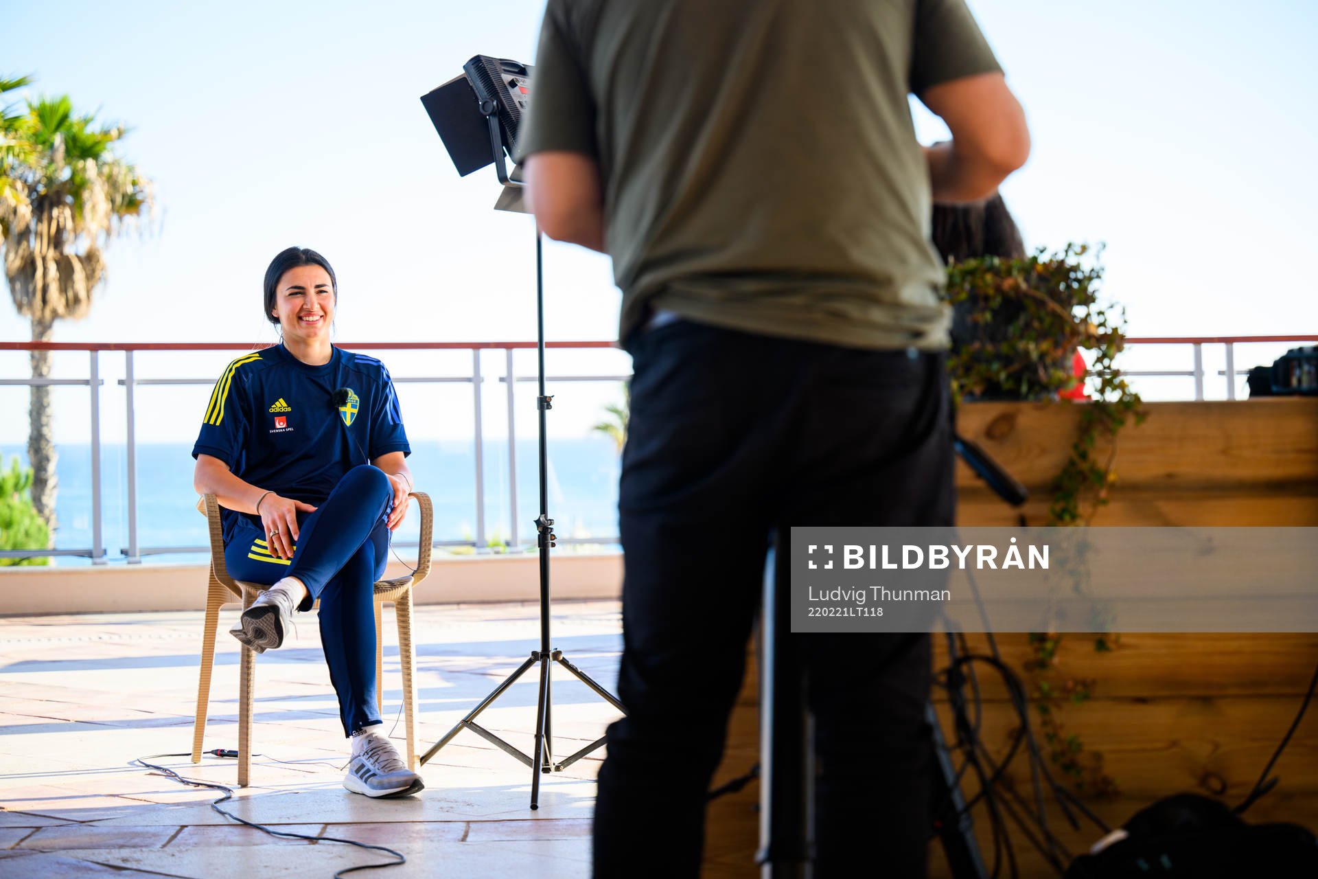 Goalkeeper Zecira Musovic is interviewed by the media