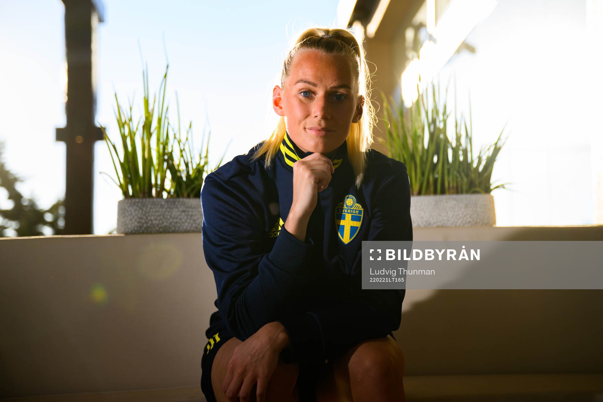 Stina Blackstenius pose for a portrait during a press event with the women's national football team of Sweden during Algarve Cup on February 21, 2022 in Albufeira. 