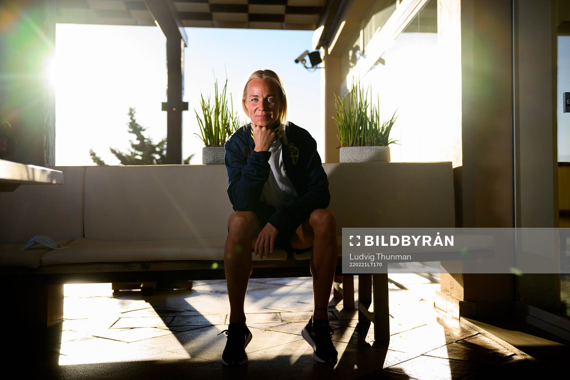 Caroline Seger pose for a portrait during a press event with the women's national football team of Sweden during Algarve Cup on February 21, 2022 in Albufeira. 