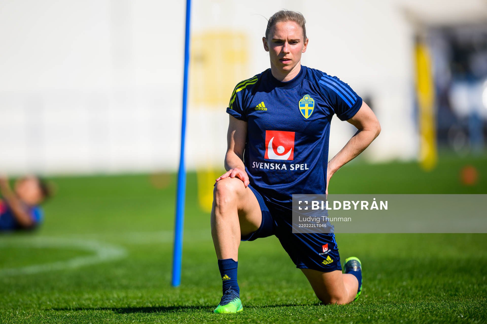 Jonna Andersson during a training session with the women's national football team of Sweden on February 22, 2022 in Ferreiras. 