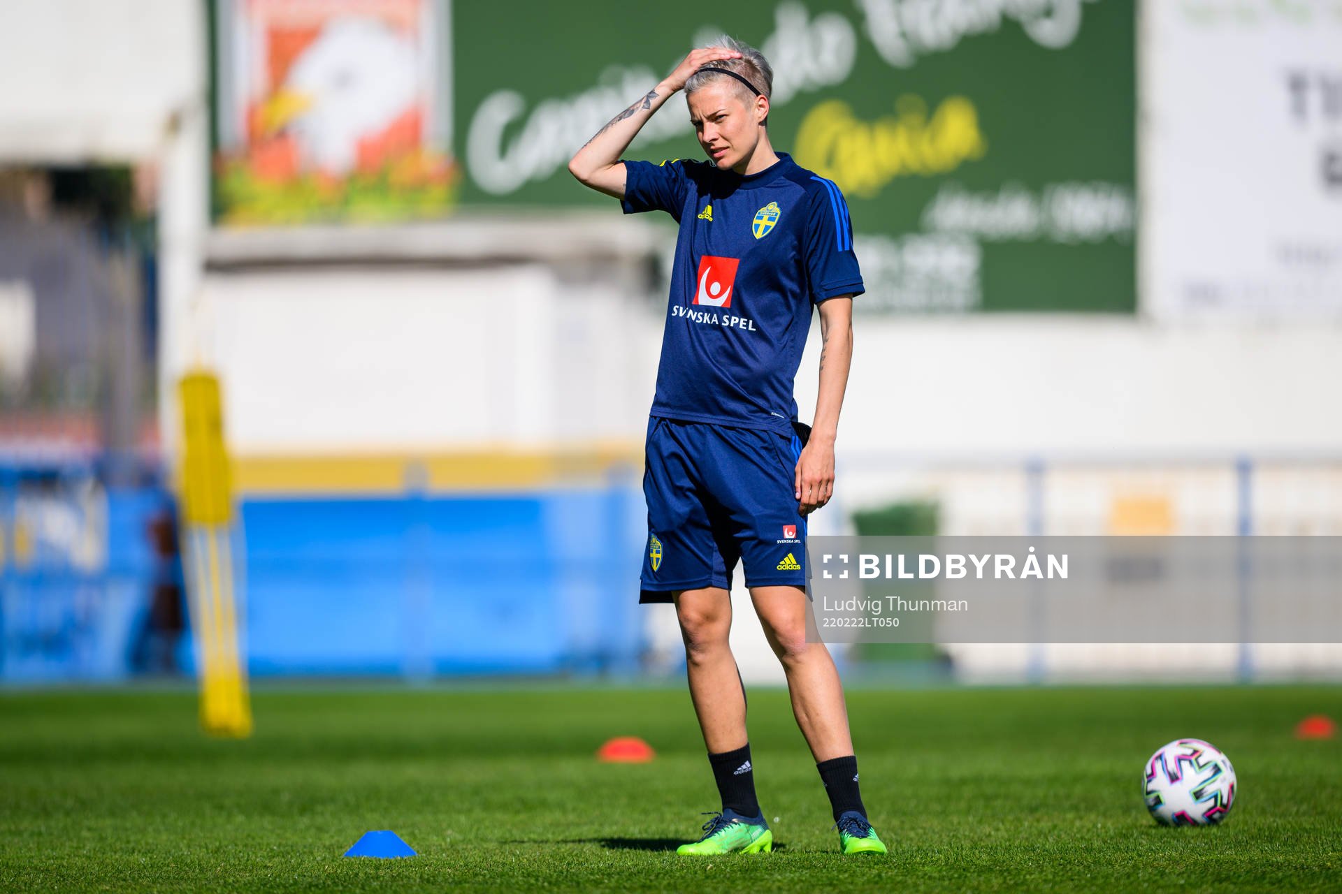 Lina Hurtig during a training session with the women's national football team of Sweden on February 22, 2022 in Ferreiras. 