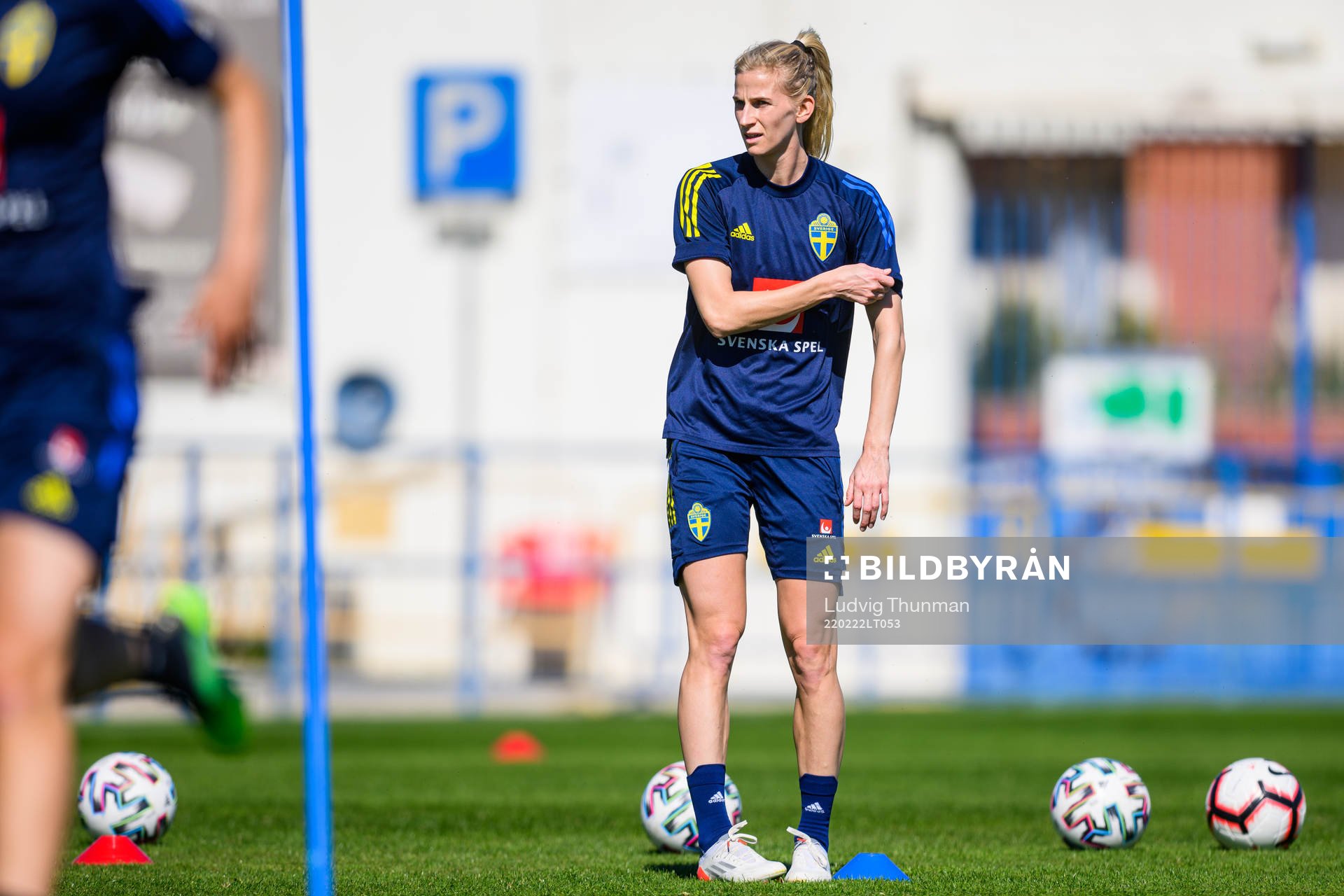 Sofia Jakobsson during a training session with the women's national football team of Sweden on February 22, 2022 in Ferreiras. 